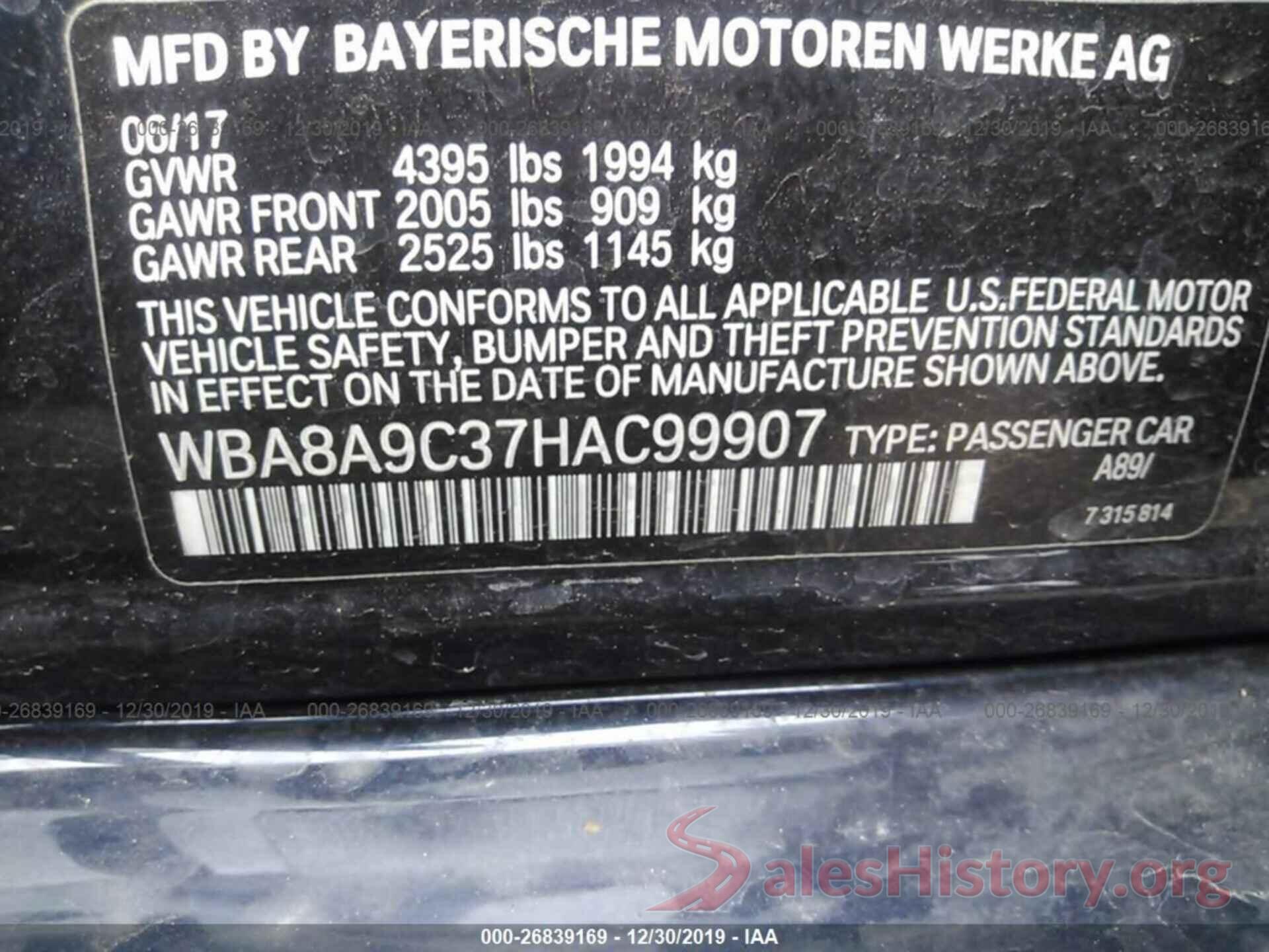 WBA8A9C37HAC99907 2017 BMW 3 SERIES