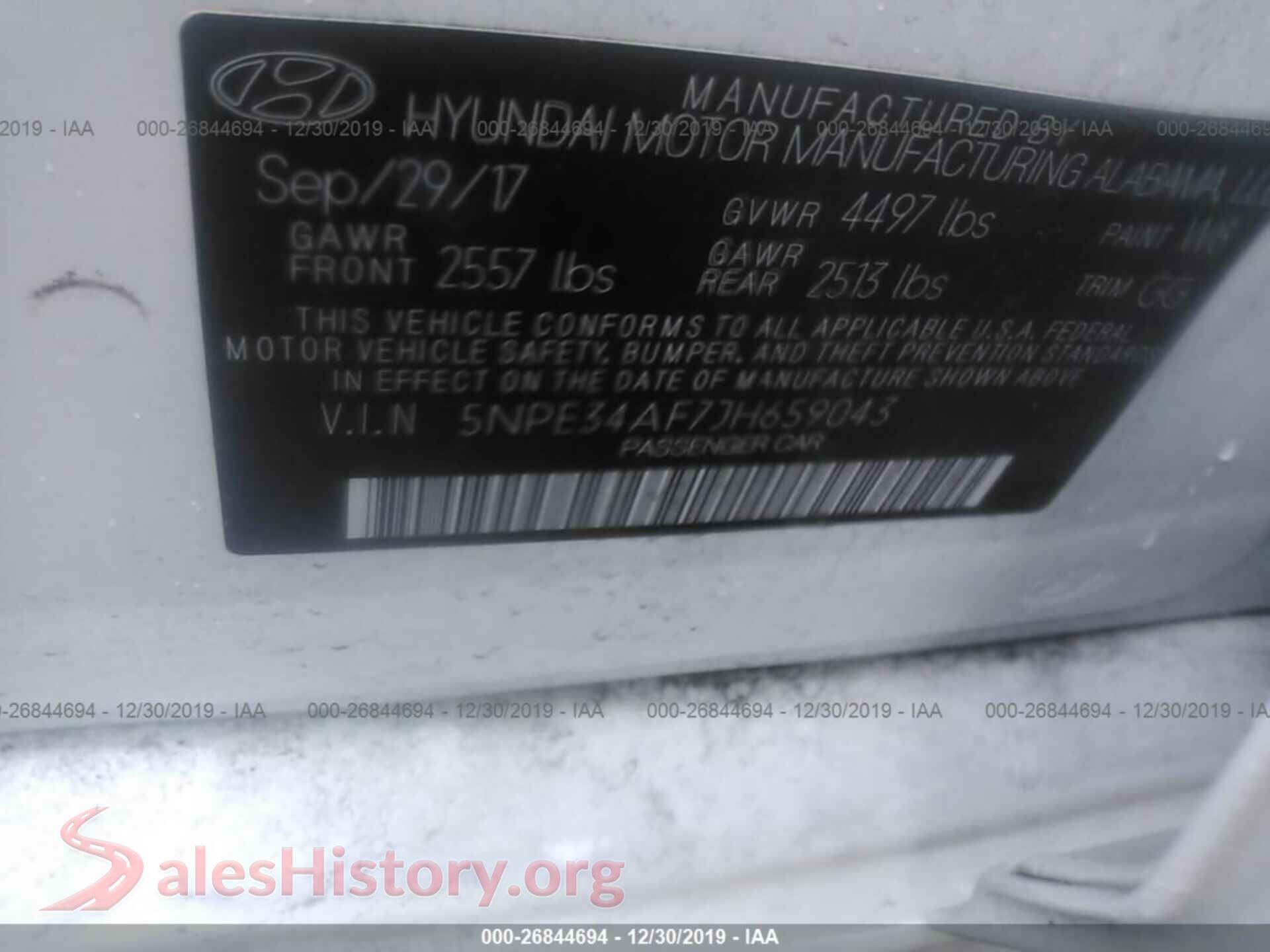 2018 HYUNDAI SONATA VIN 5NPE34AF7JH659043, engine bay