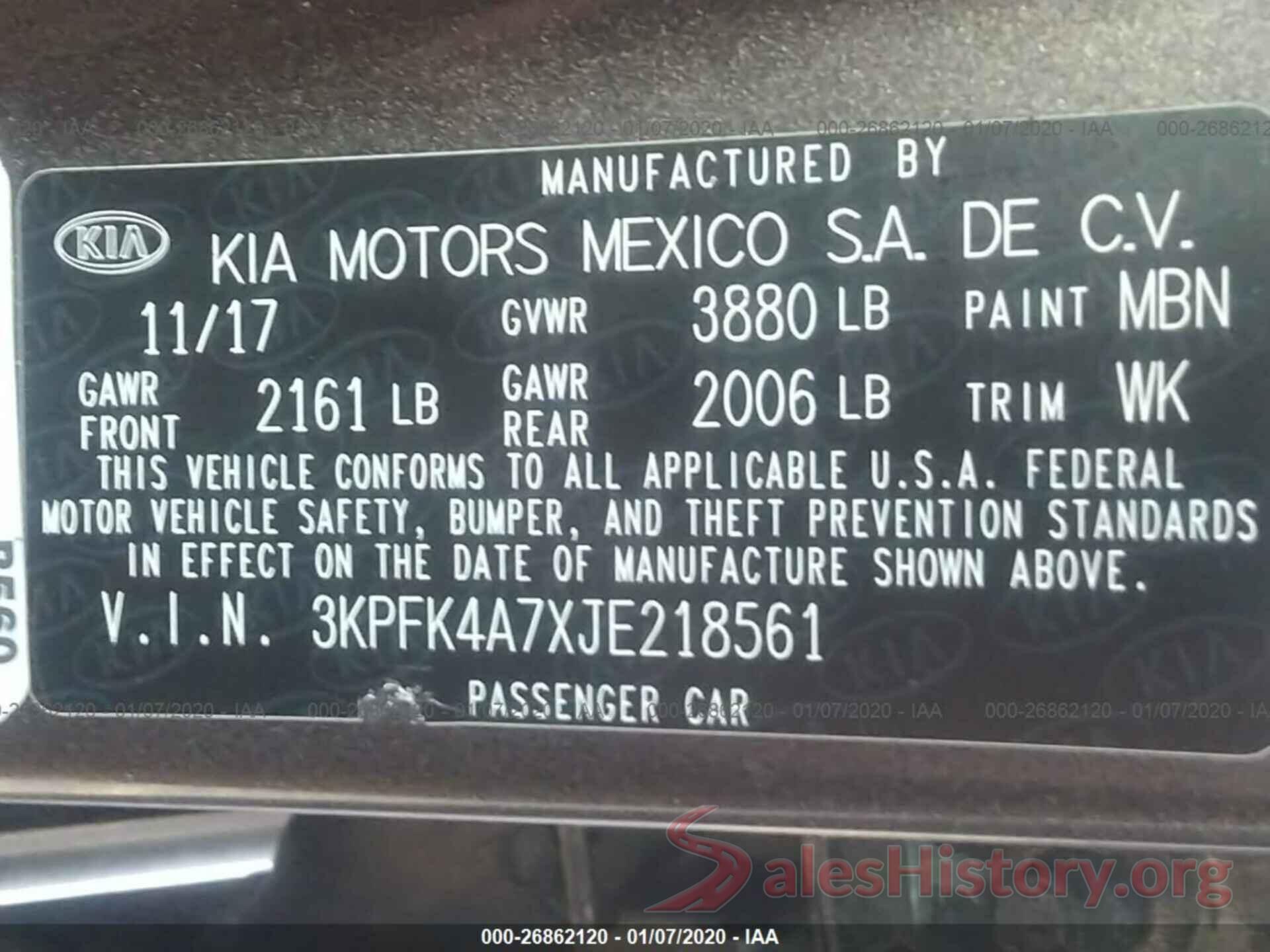 3KPFK4A7XJE218561 2018 KIA Forte