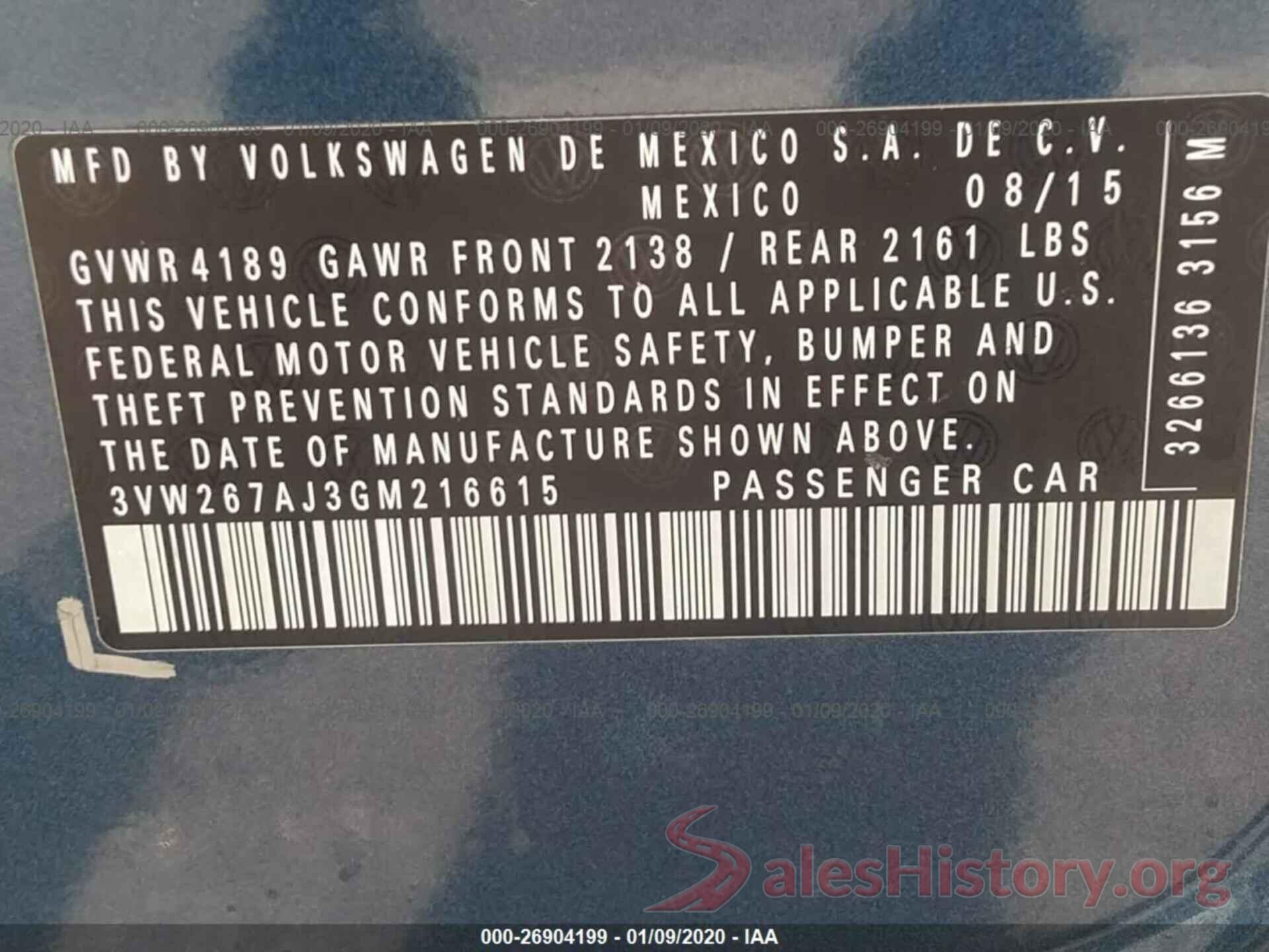 3VW267AJ3GM216615 2016 VOLKSWAGEN JETTA