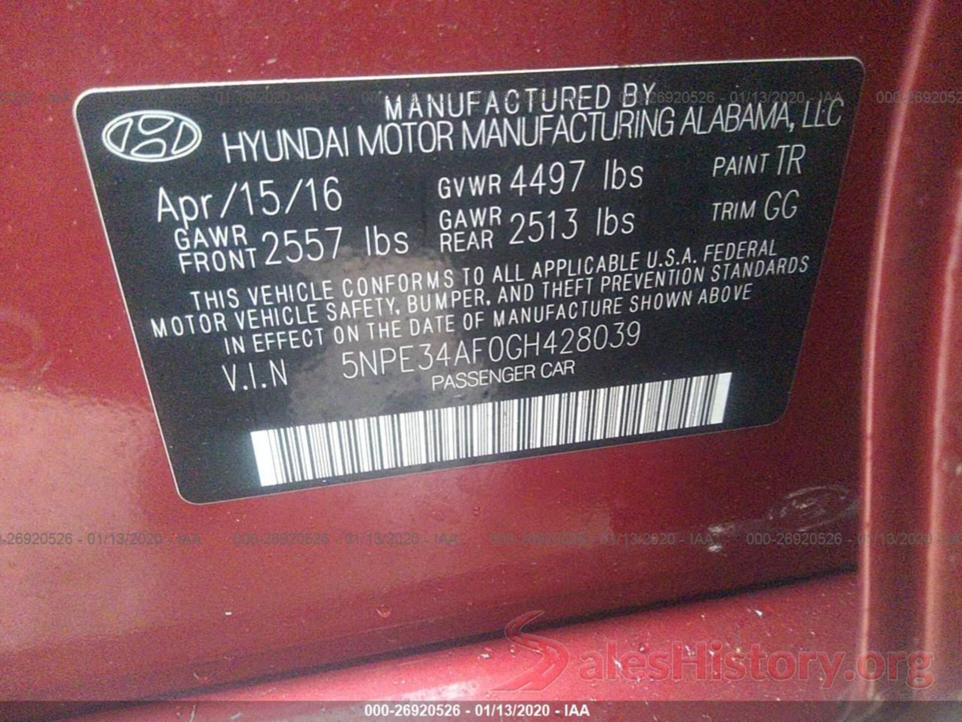 5NPE34AF0GH428039 2016 HYUNDAI SONATA