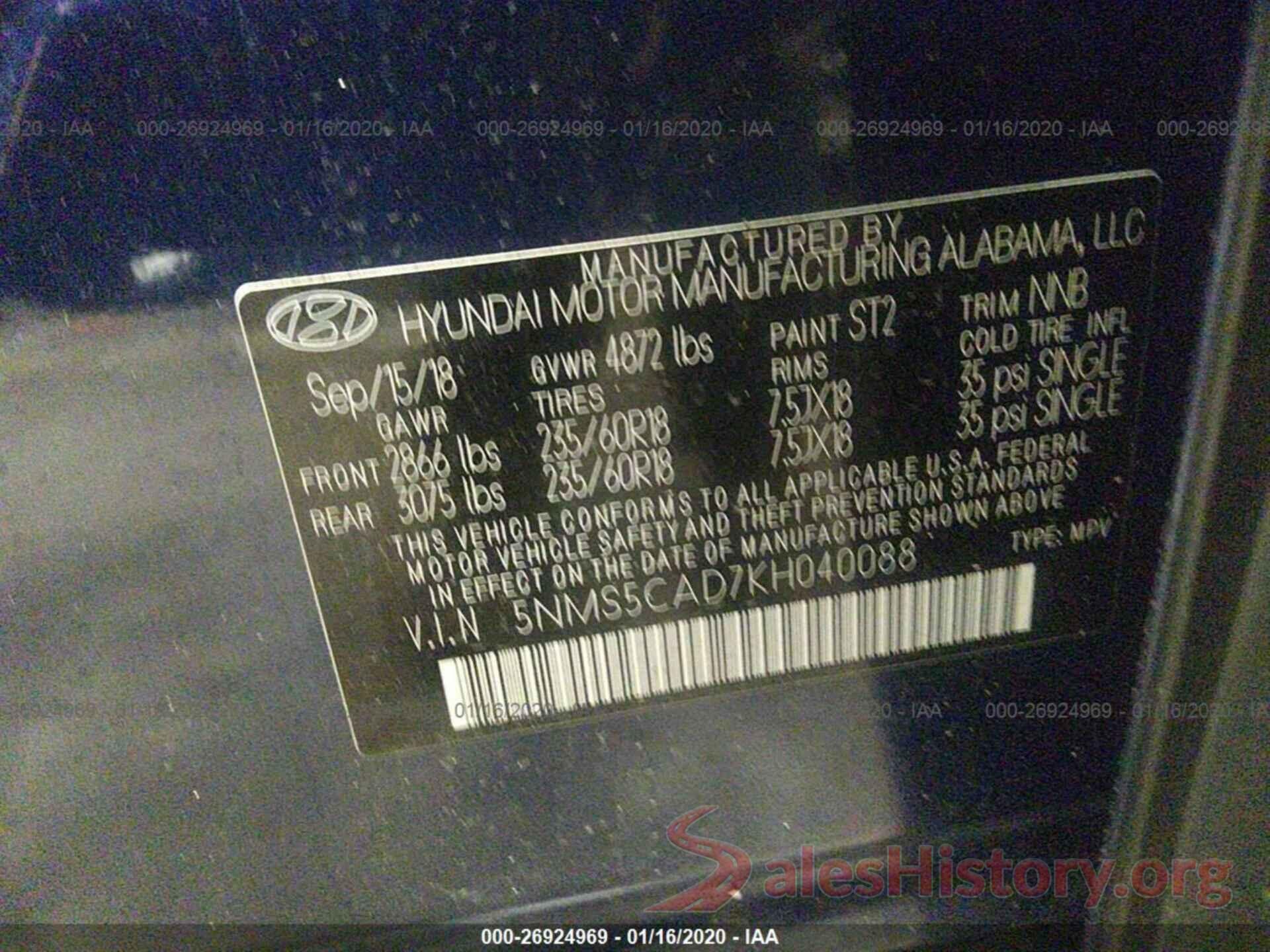 5NMS5CAD7KH040088 2019 HYUNDAI SANTA FE