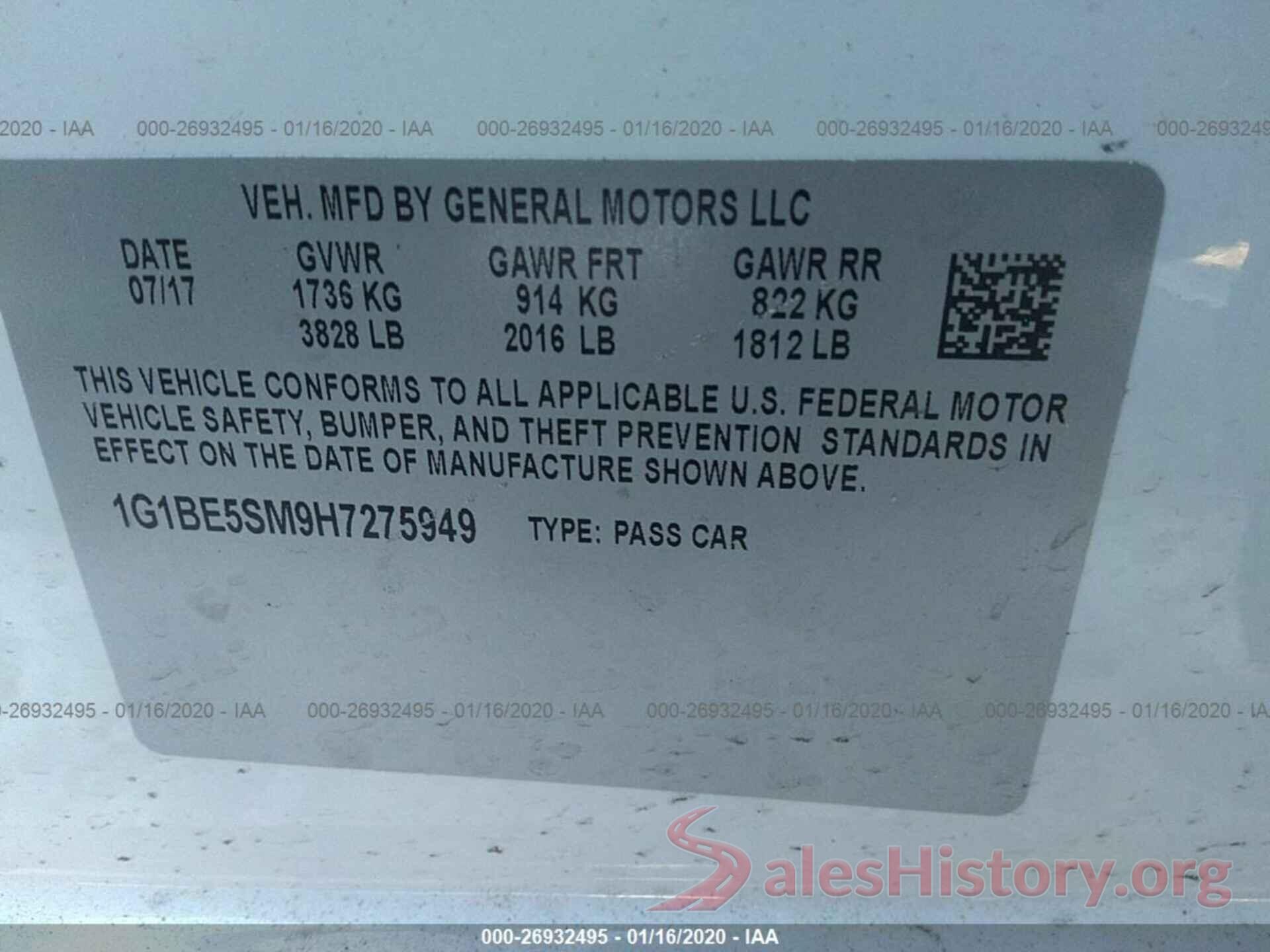 1G1BE5SM9H7275949 2017 CHEVROLET CRUZE