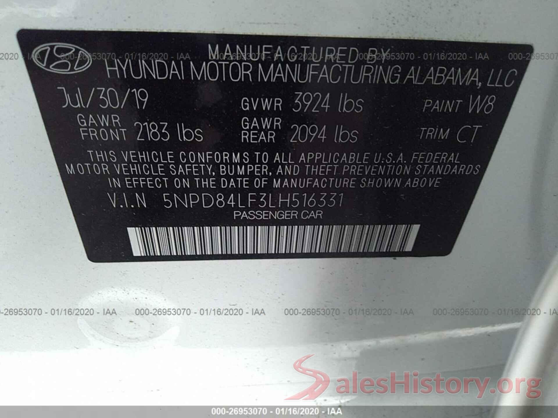 5NPD84LF3LH516331 2020 HYUNDAI ELANTRA