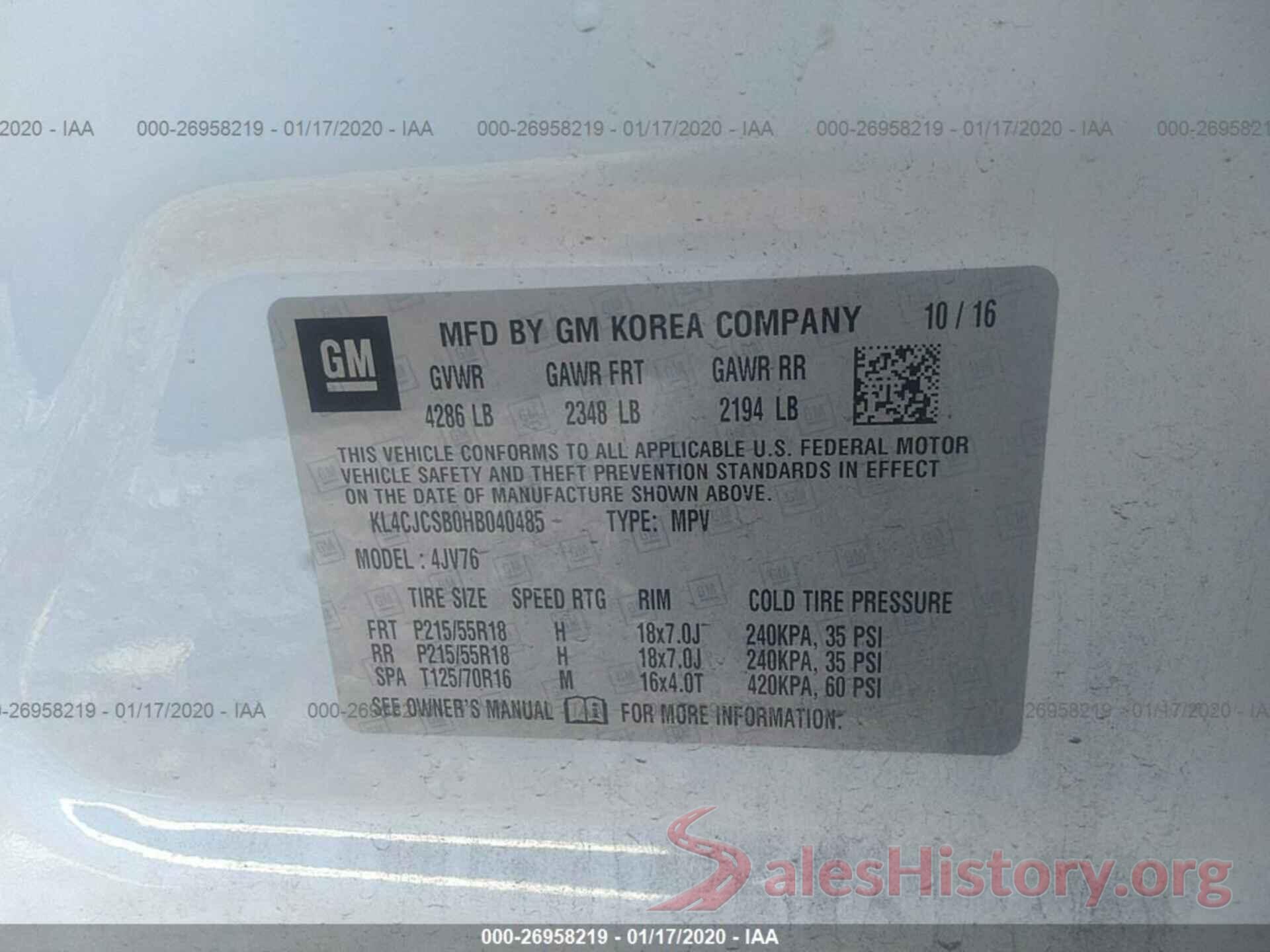 KL4CJCSB0HB040485 2017 BUICK ENCORE