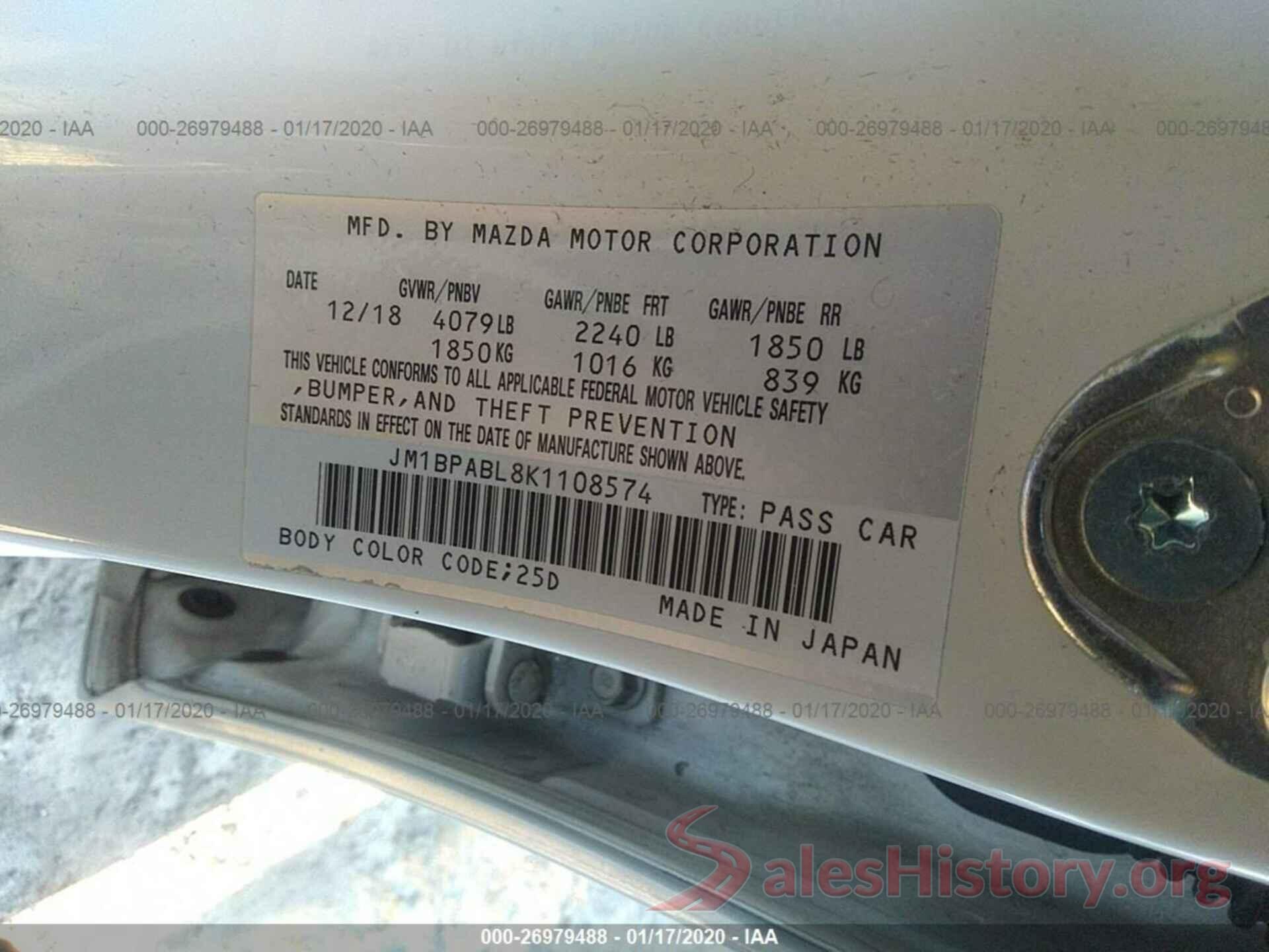 JM1BPABL8K1108574 2019 MAZDA 3