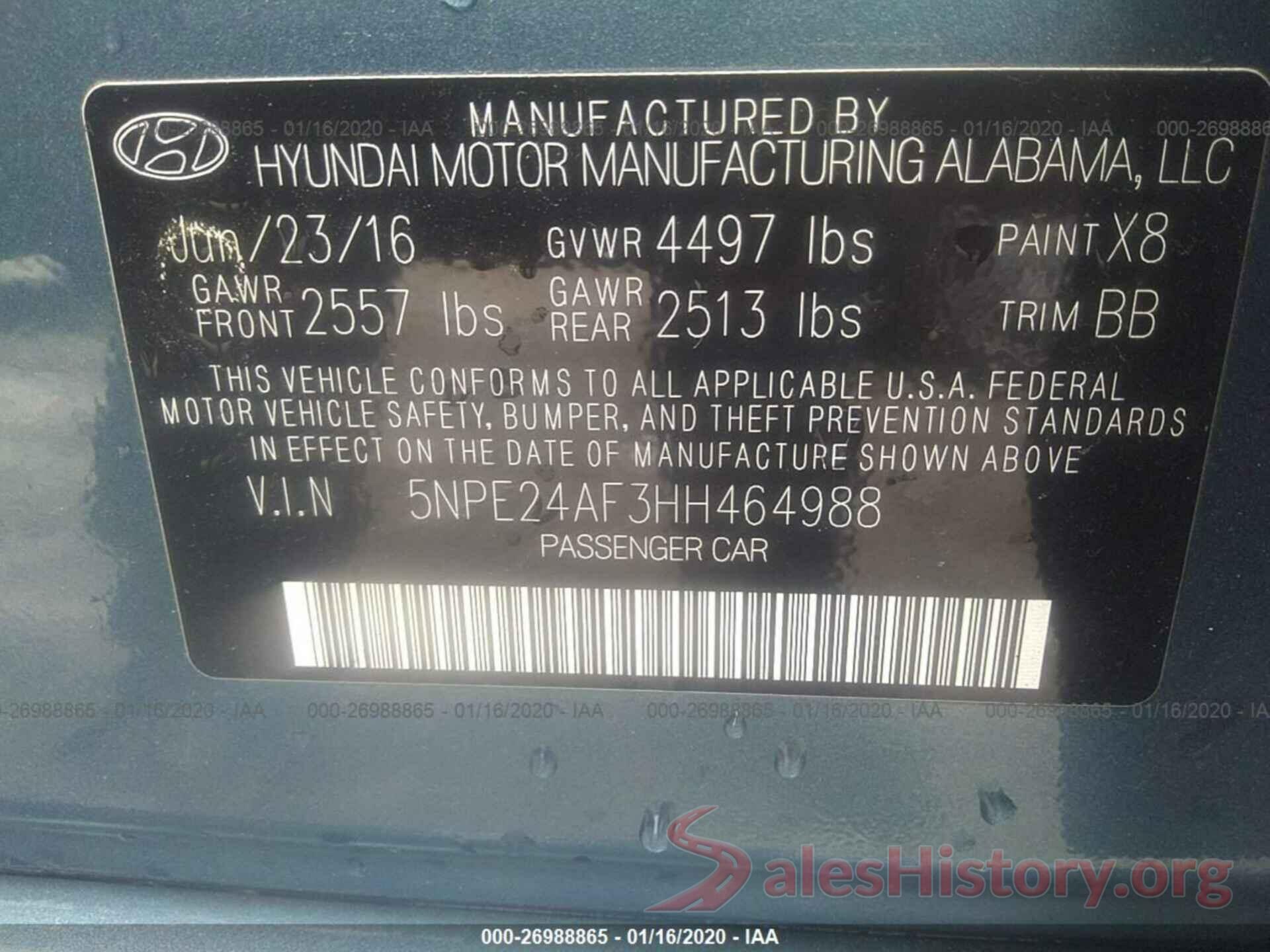 5NPE24AF3HH464988 2017 HYUNDAI SONATA