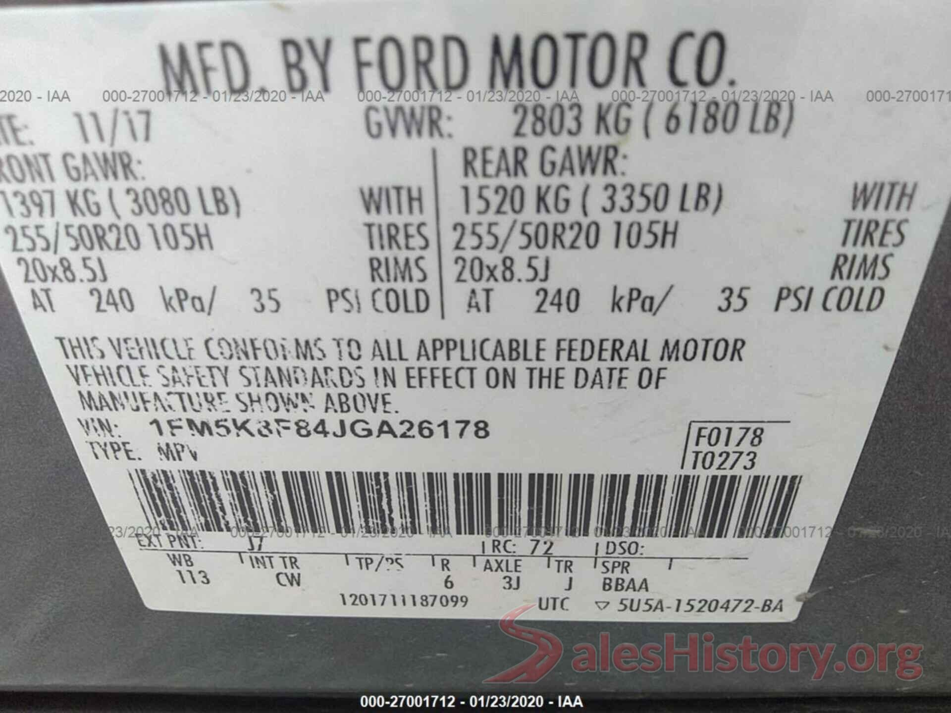 1FM5K8F84JGA26178 2018 FORD EXPLORER