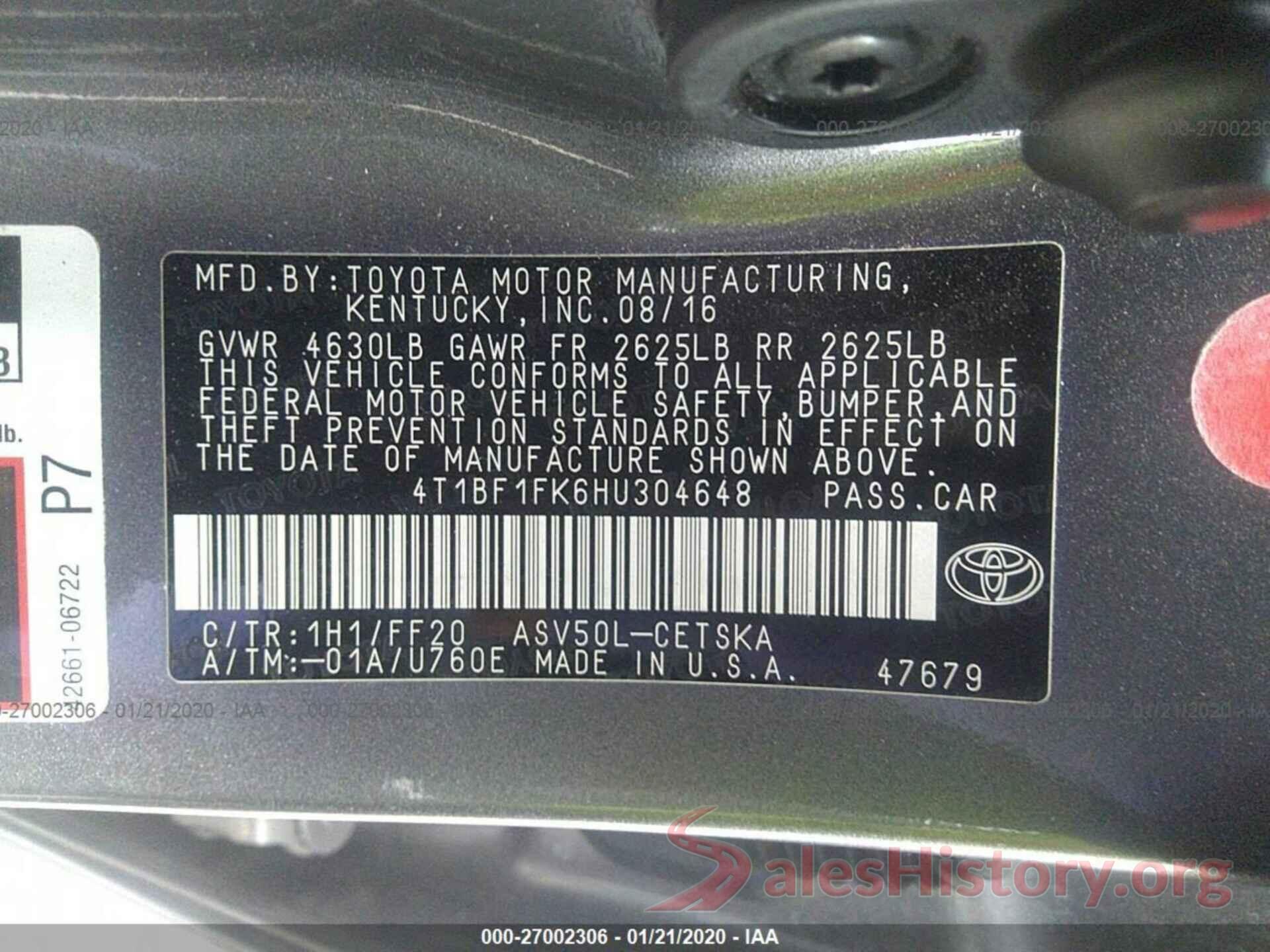 4T1BF1FK6HU304648 2017 TOYOTA CAMRY