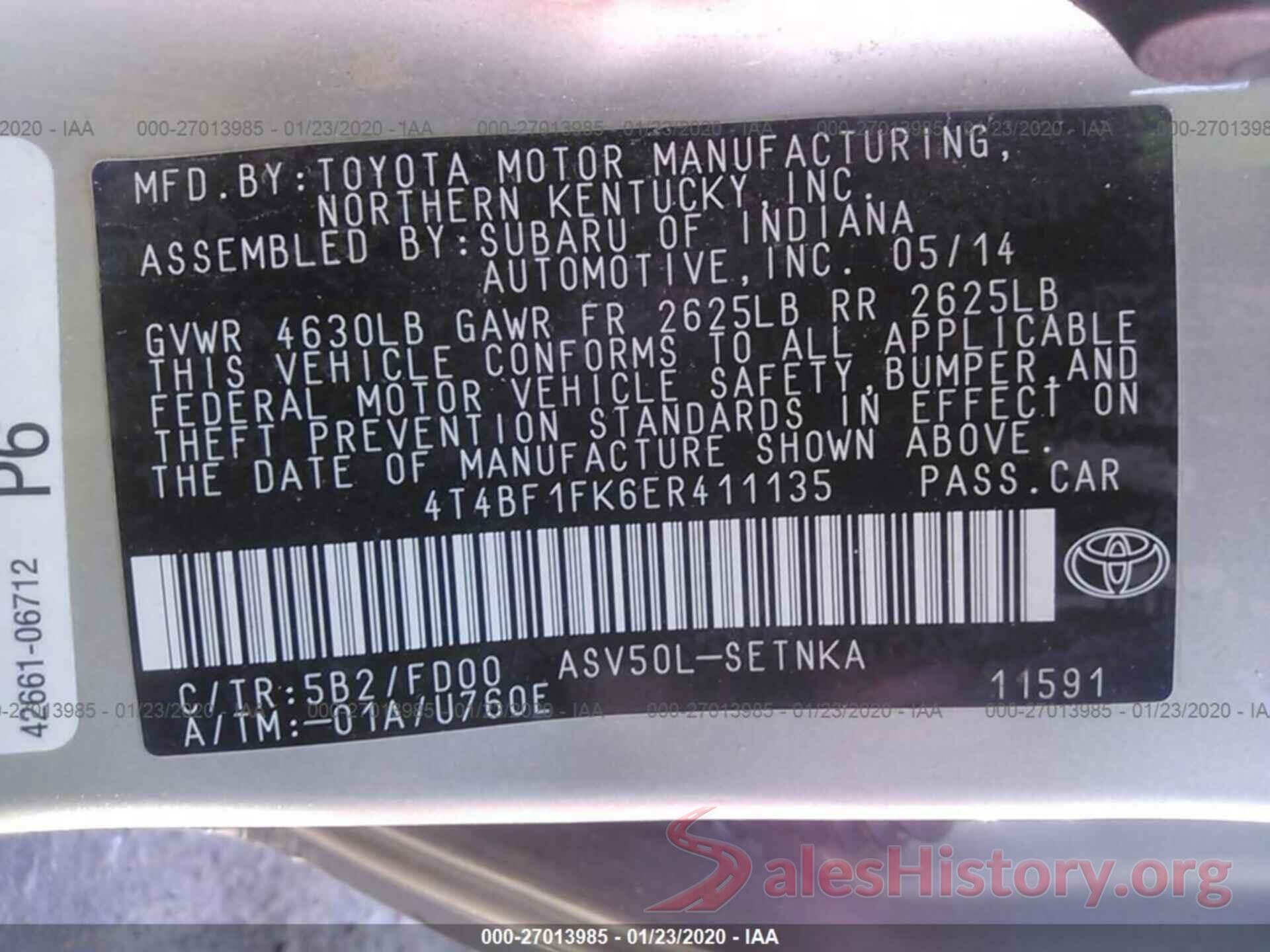 4T4BF1FK6ER411135 2014 TOYOTA CAMRY