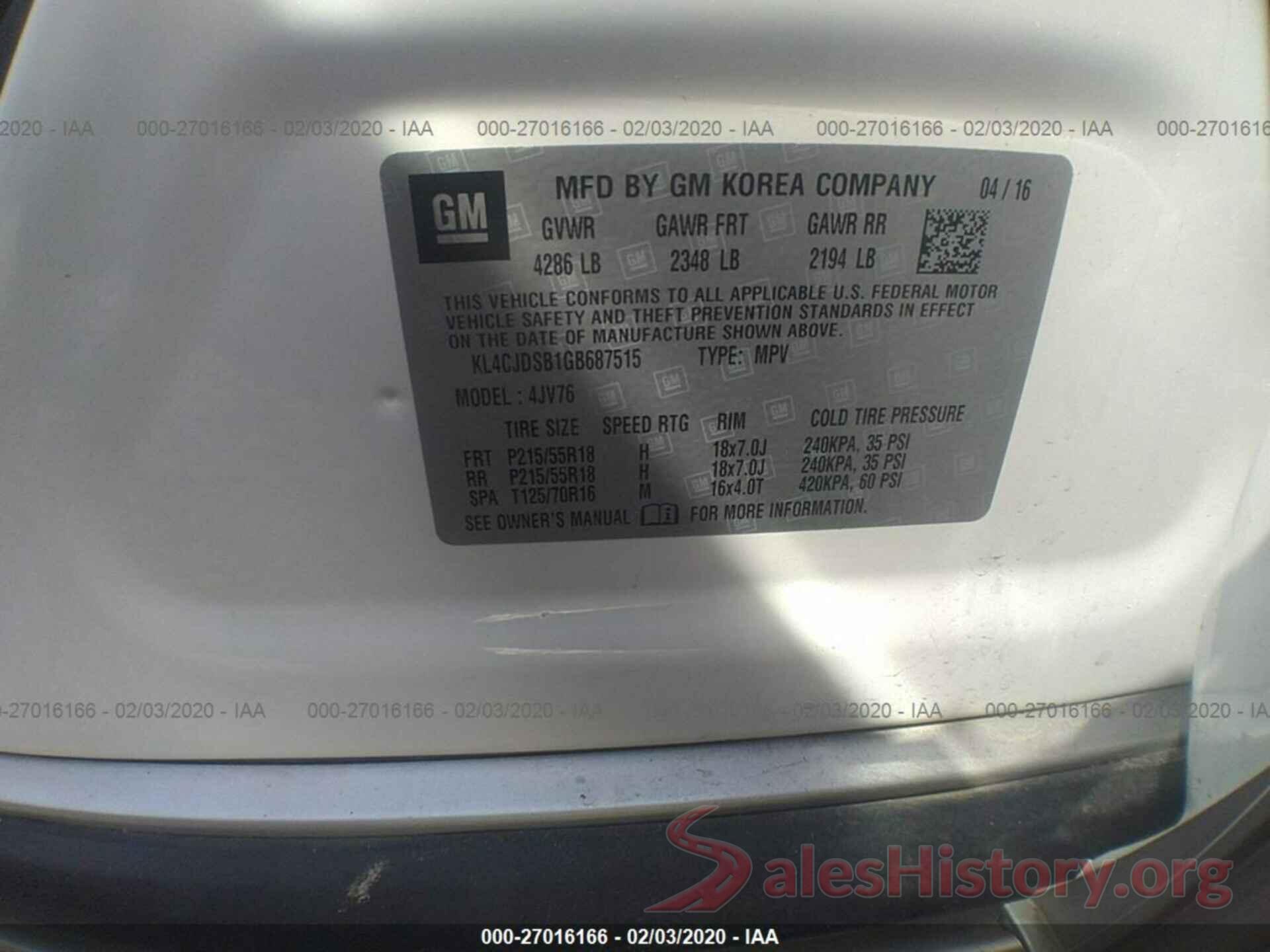 KL4CJDSB1GB687515 2016 BUICK ENCORE