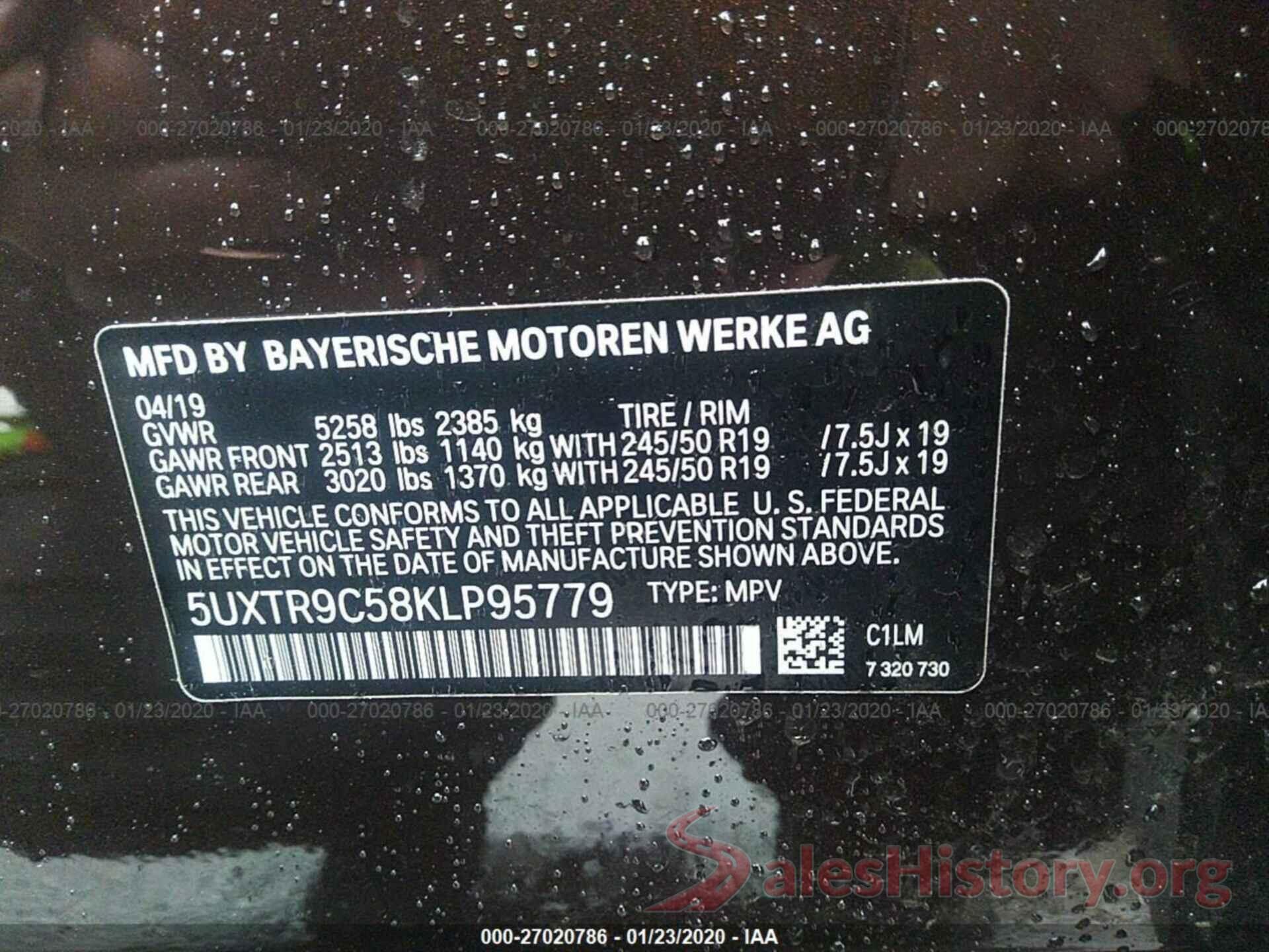 5UXTR9C58KLP95779 2019 BMW X3