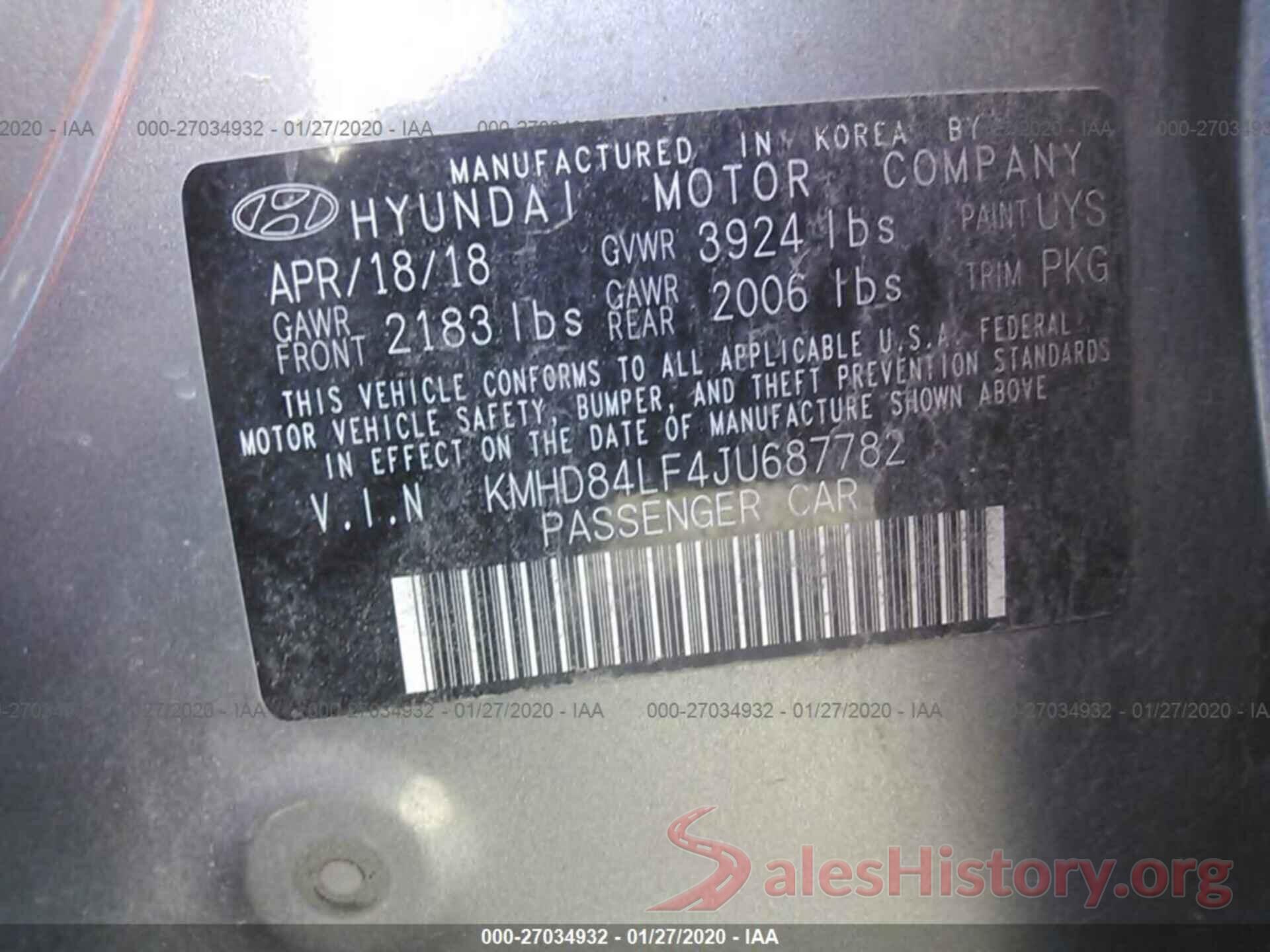 KMHD84LF4JU687782 2018 HYUNDAI ELANTRA