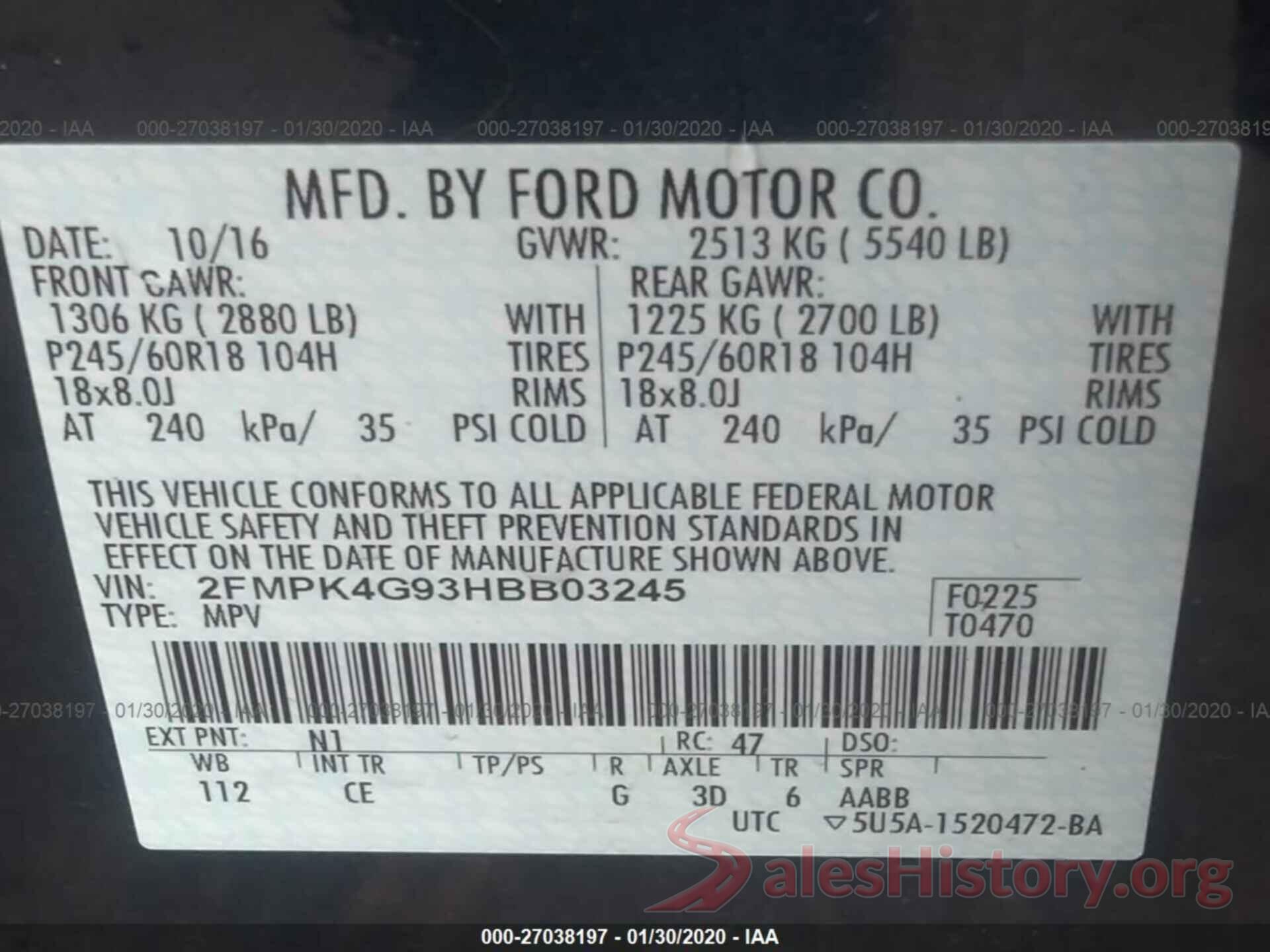 2FMPK4G93HBB03245 2017 FORD EDGE