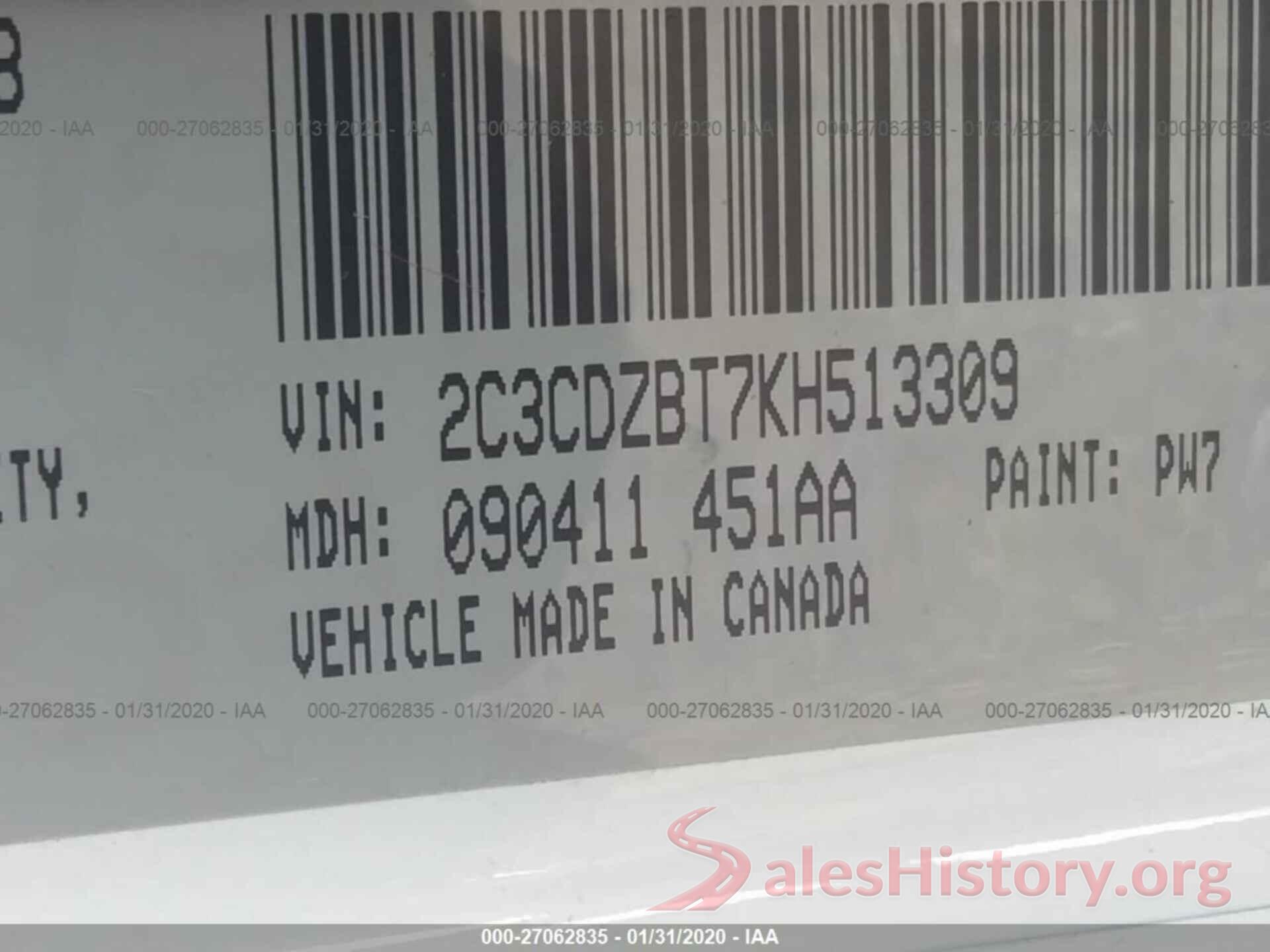 2C3CDZBT7KH513309 2019 DODGE CHALLENGER