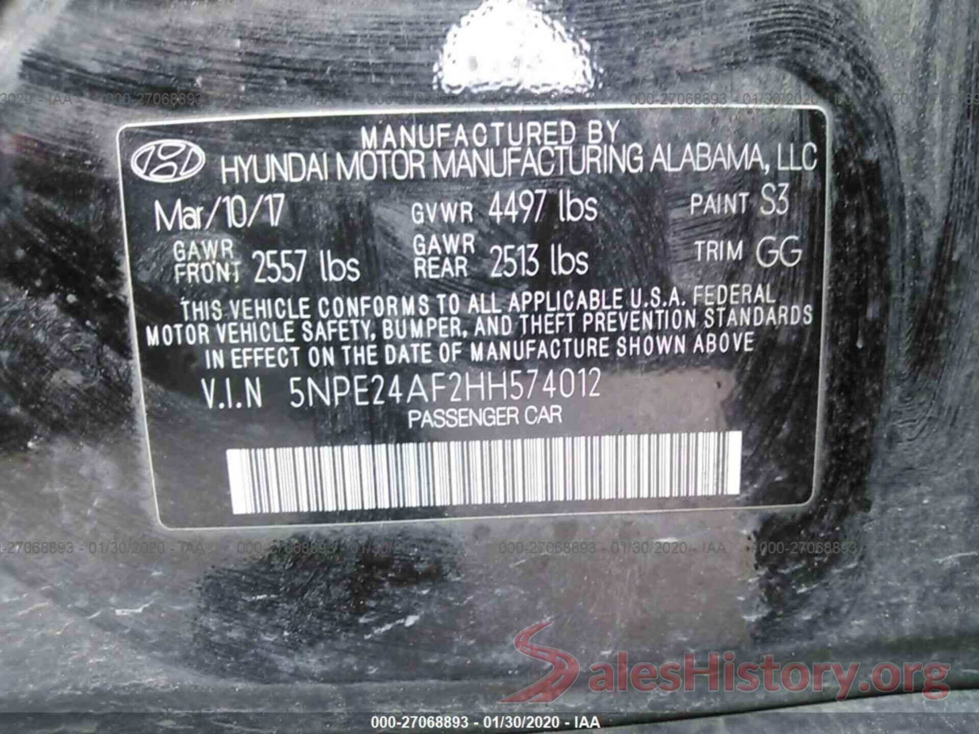 5NPE24AF2HH574012 2017 HYUNDAI SONATA