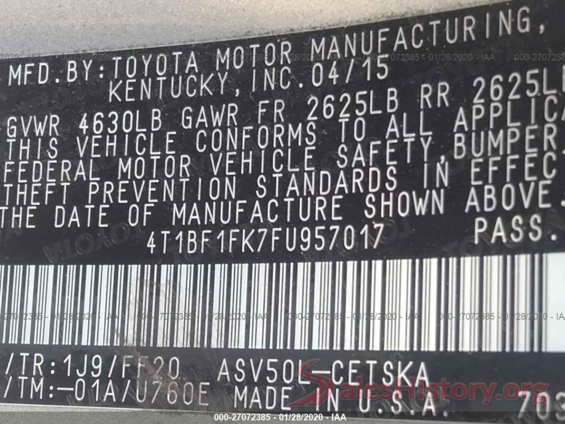 4T1BF1FK7FU957017 2015 TOYOTA CAMRY