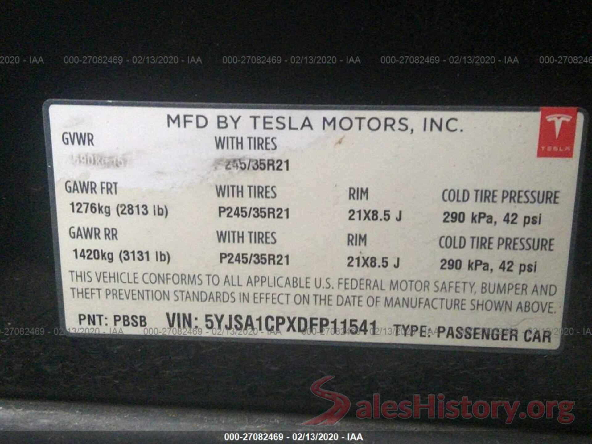 5YJSA1CPXDFP11541 2013 TESLA MODEL S