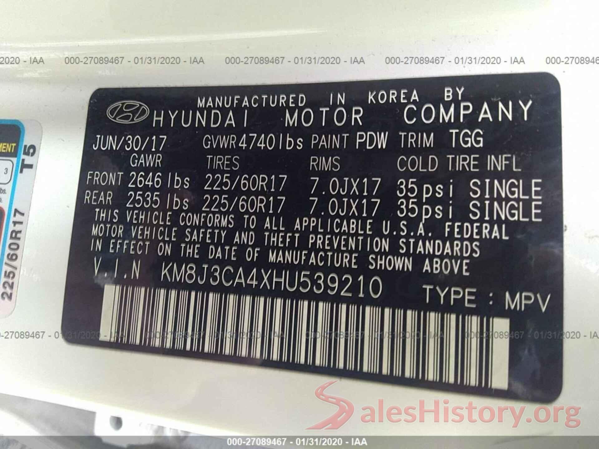 KM8J3CA4XHU539210 2017 HYUNDAI TUCSON