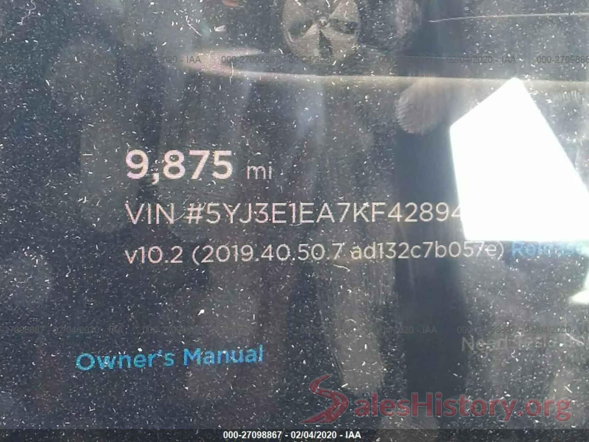 5YJ3E1EA7KF428948 2019 TESLA MODEL 3