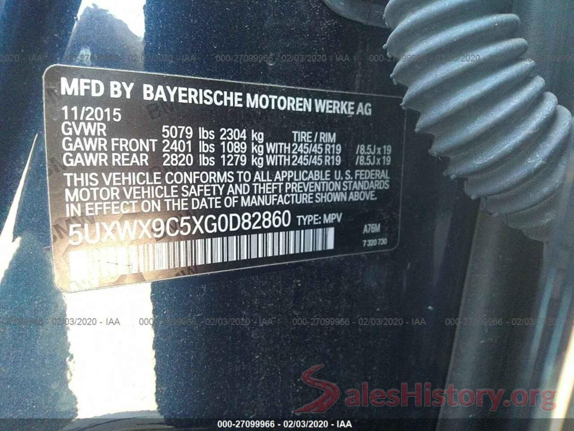 5UXWX9C5XG0D82860 2016 BMW X3