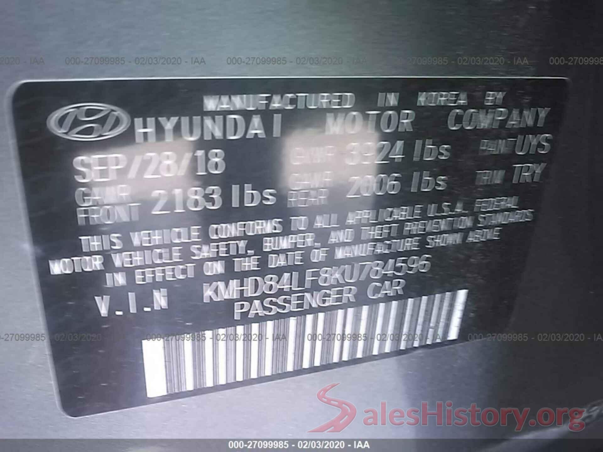 KMHD84LF8KU784596 2019 HYUNDAI ELANTRA