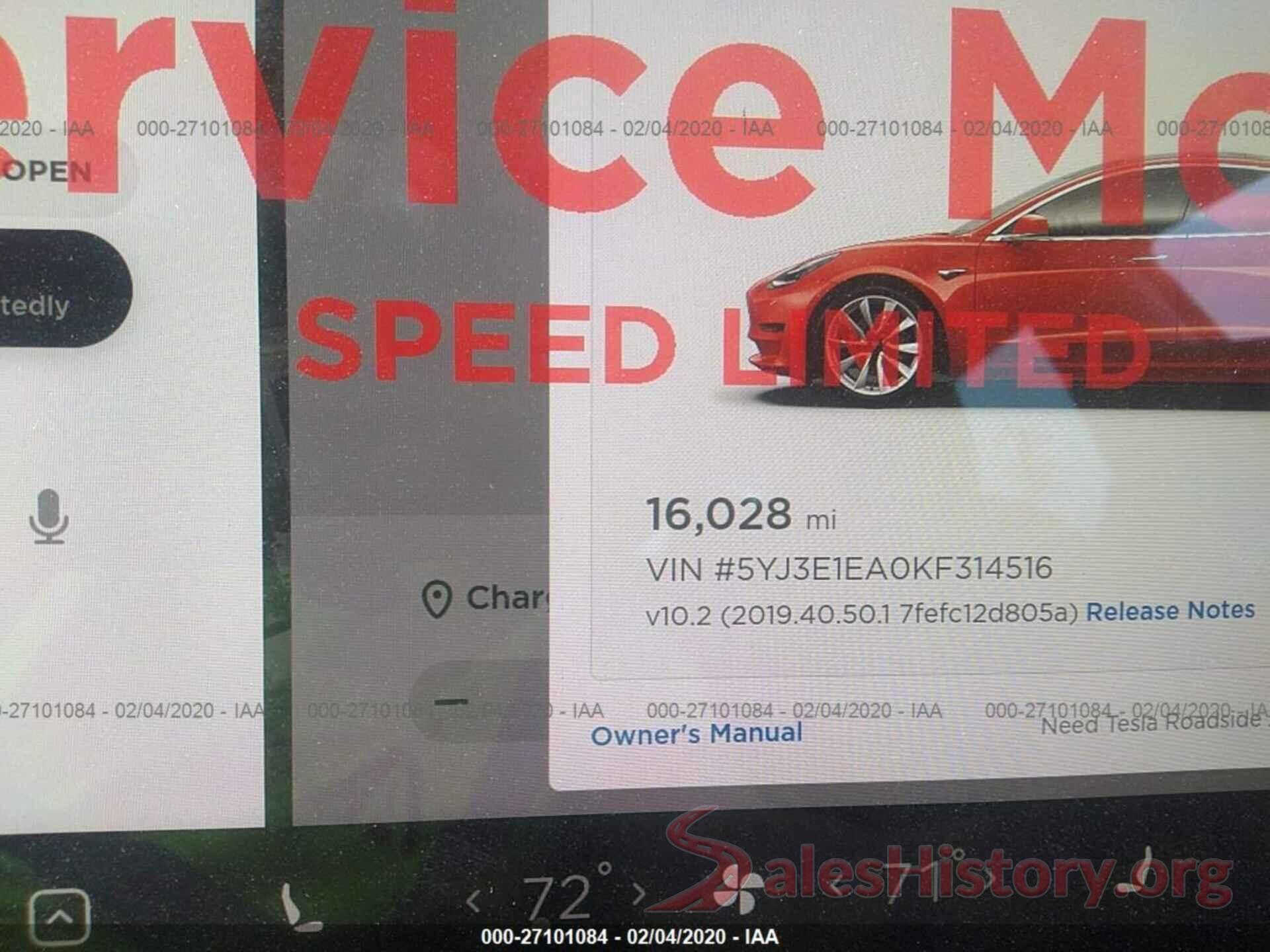 5YJ3E1EA0KF314516 2019 TESLA MODEL 3