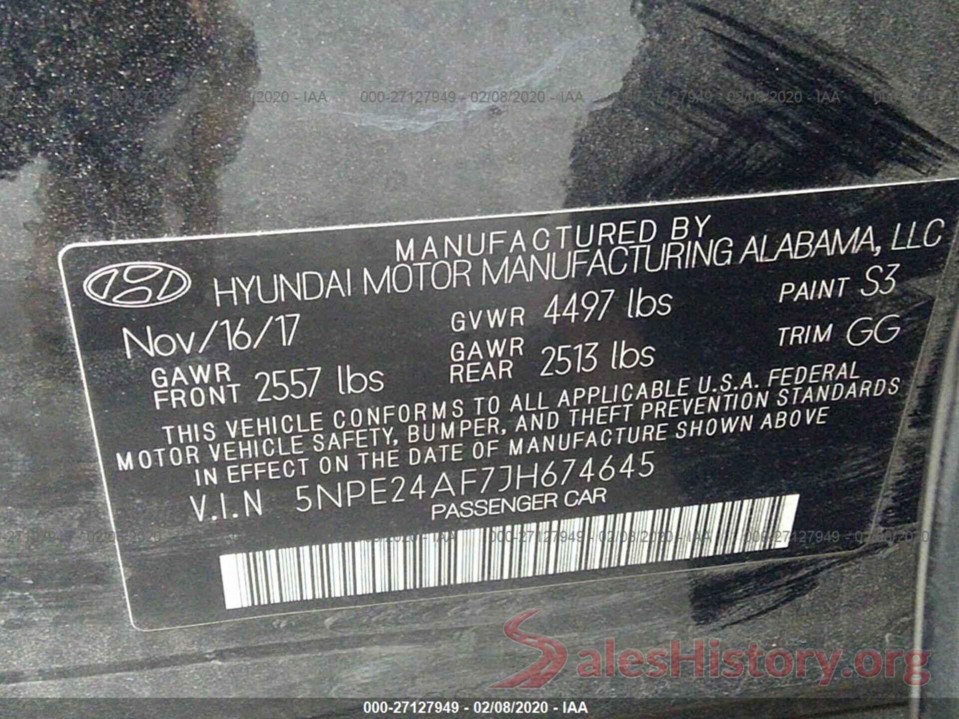 5NPE24AF7JH674645 2018 HYUNDAI SONATA