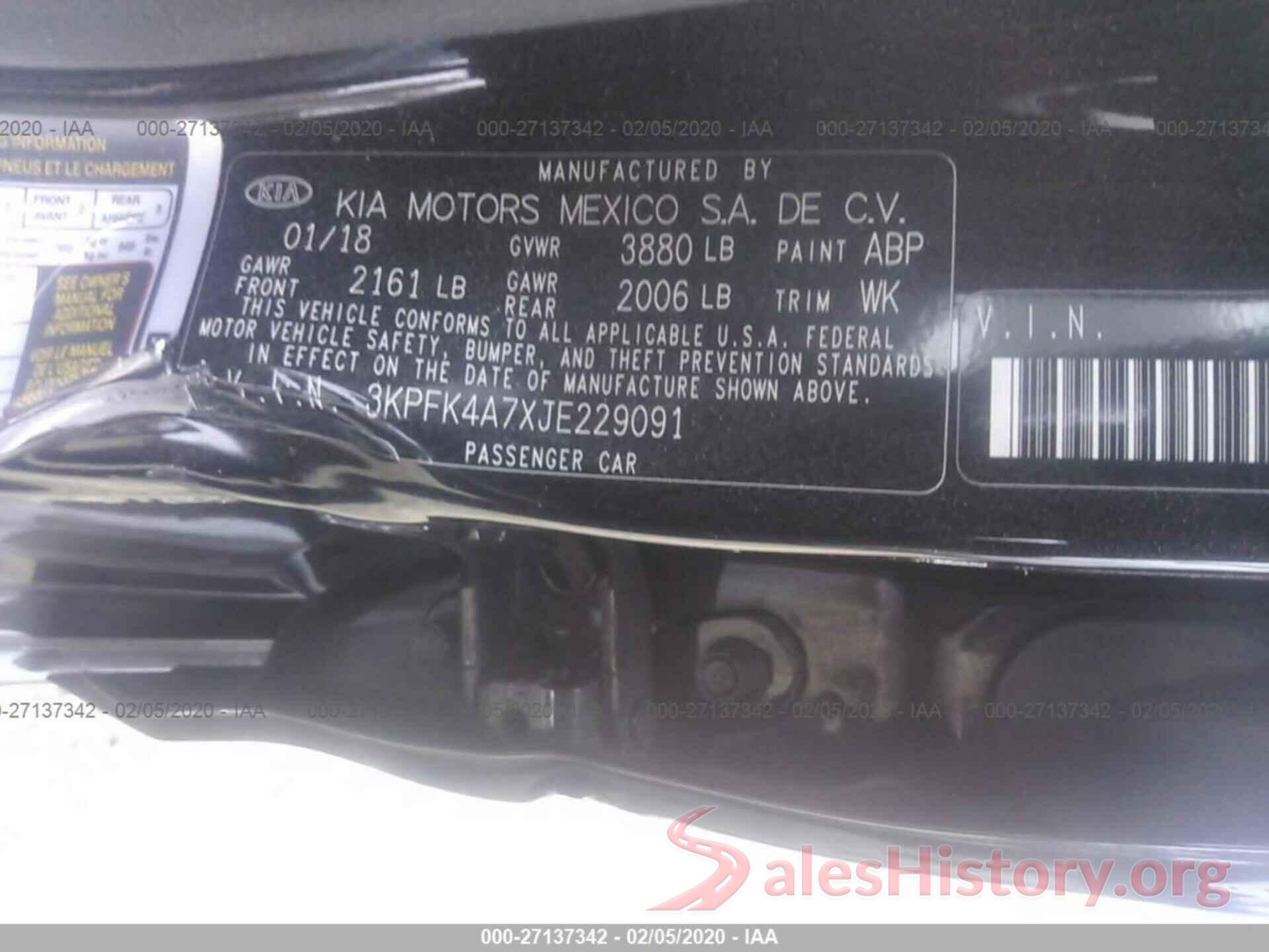 3KPFK4A7XJE229091 2018 KIA FORTE