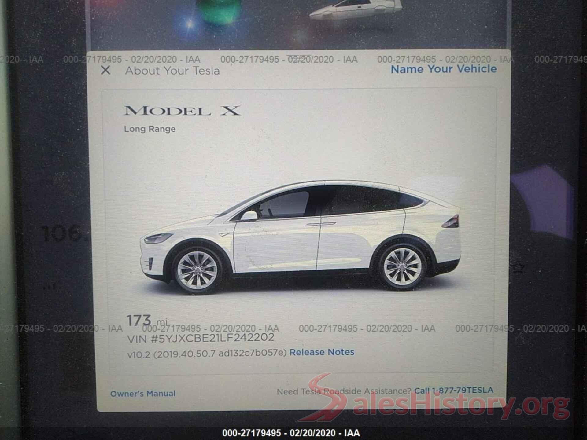 5YJXCBE21LF242202 2020 TESLA MODEL X