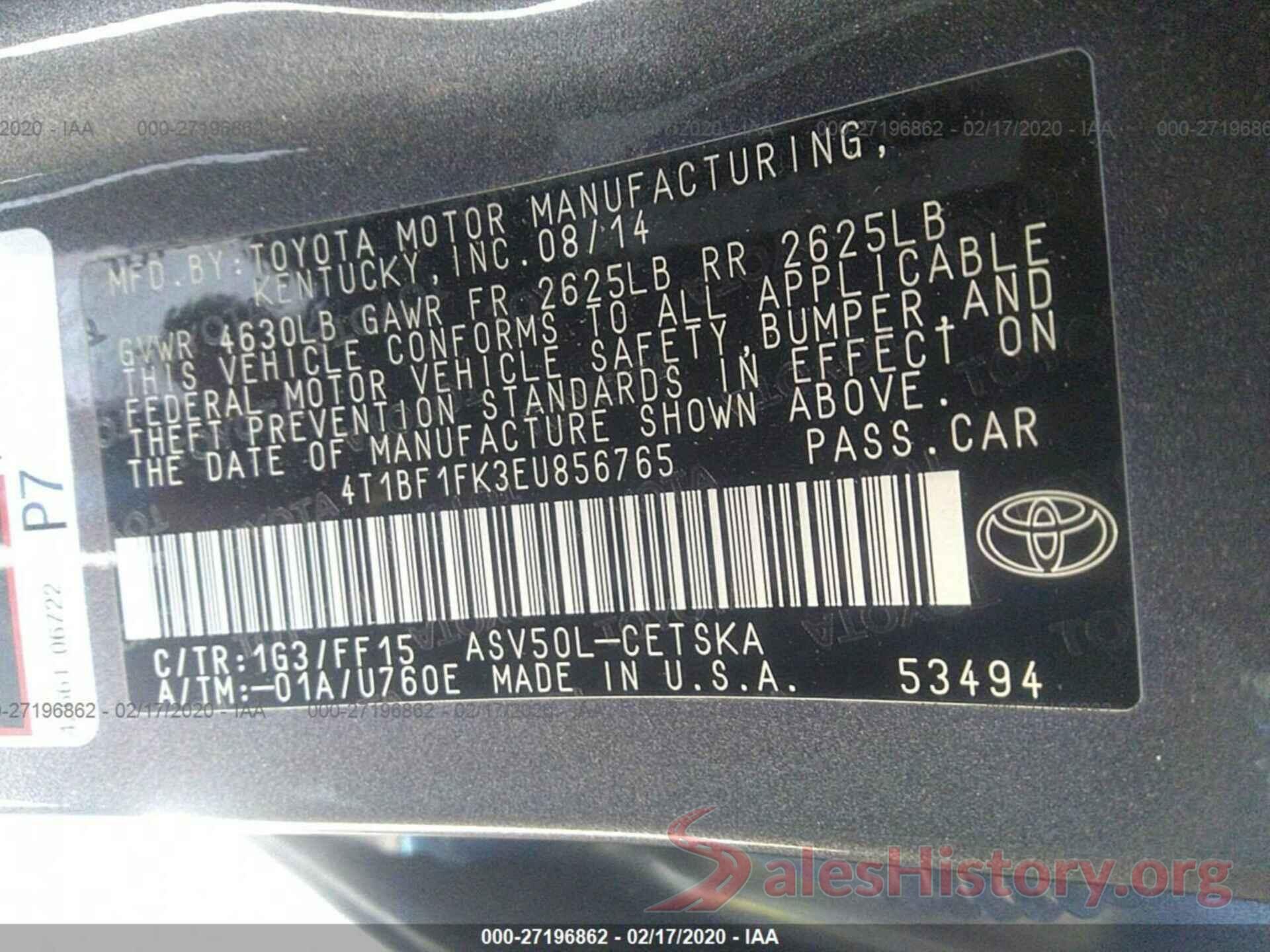 4T1BF1FK3EU856765 2014 TOYOTA CAMRY