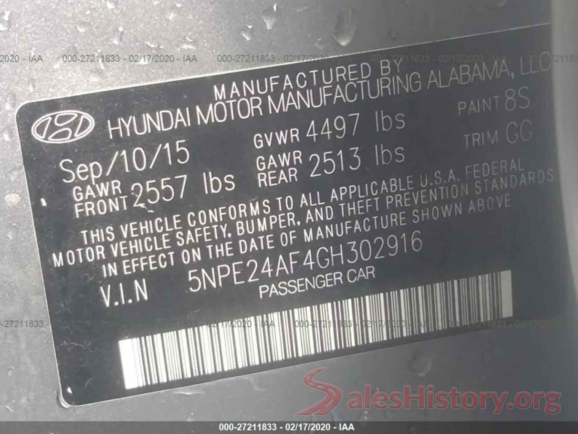 5NPE24AF4GH302916 2016 HYUNDAI SONATA