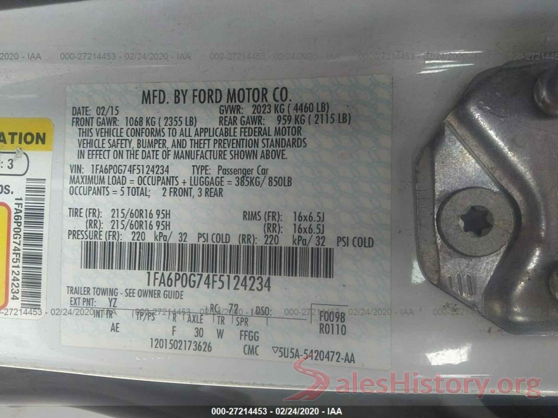 1FA6P0G74F5124234 2015 FORD FUSION