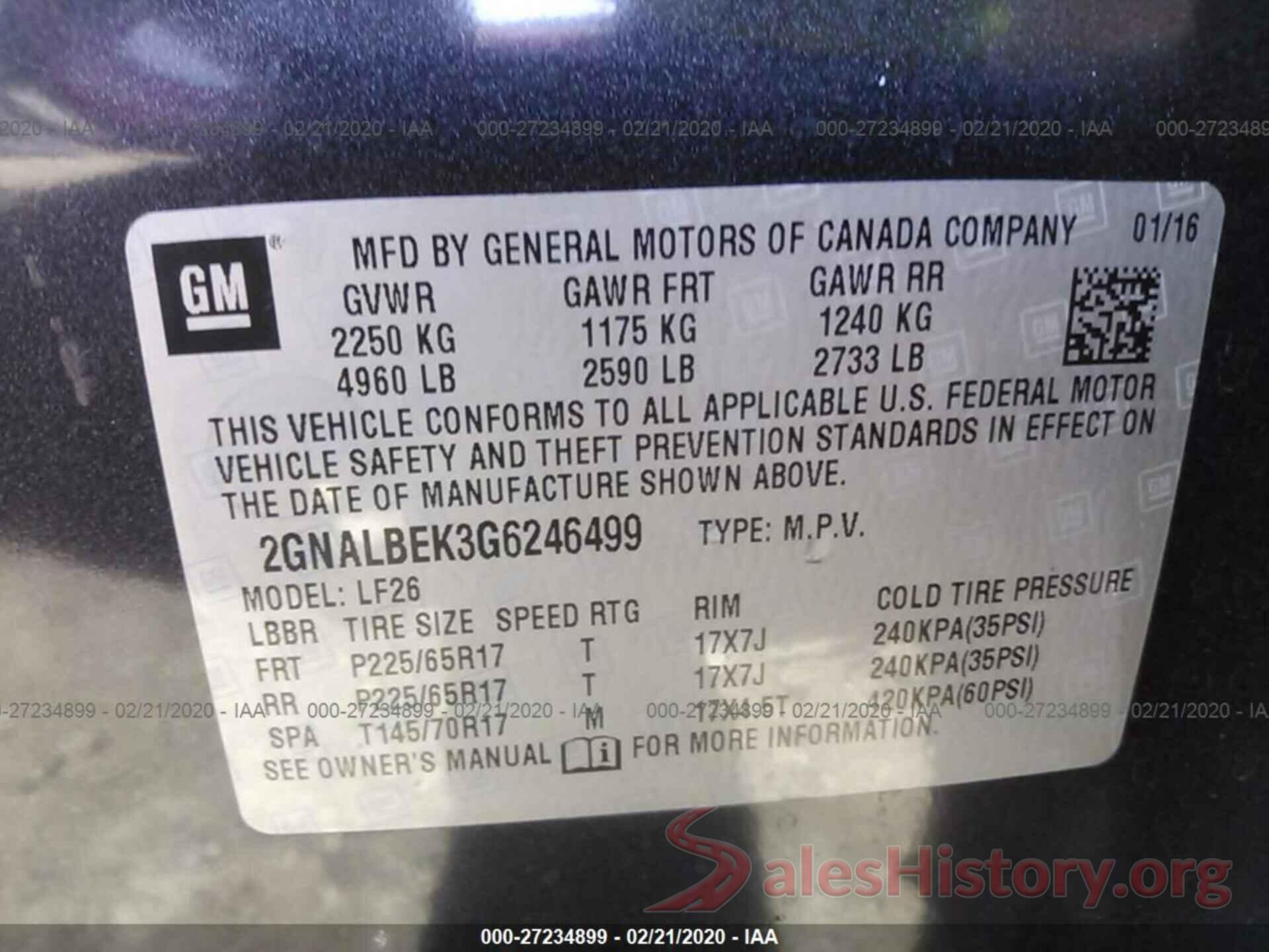 2GNALBEK3G6246499 2016 CHEVROLET EQUINOX