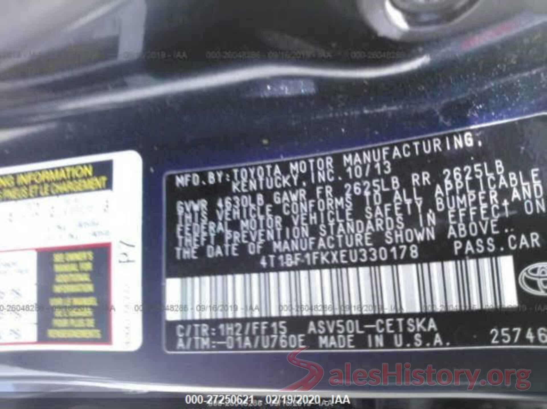 4T1BF1FKXEU330178 2014 TOYOTA CAMRY