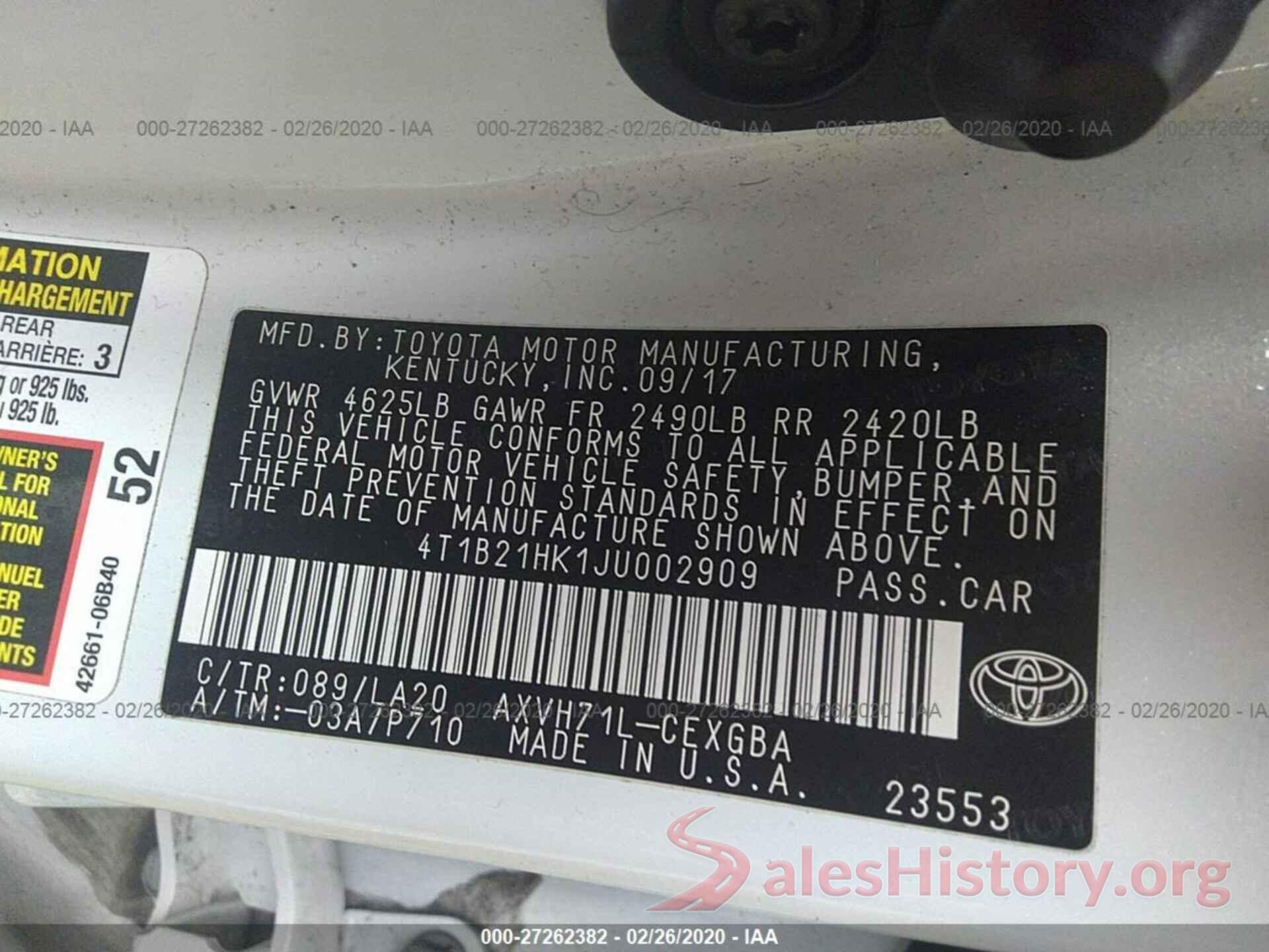 4T1B21HK1JU002909 2018 TOYOTA CAMRY