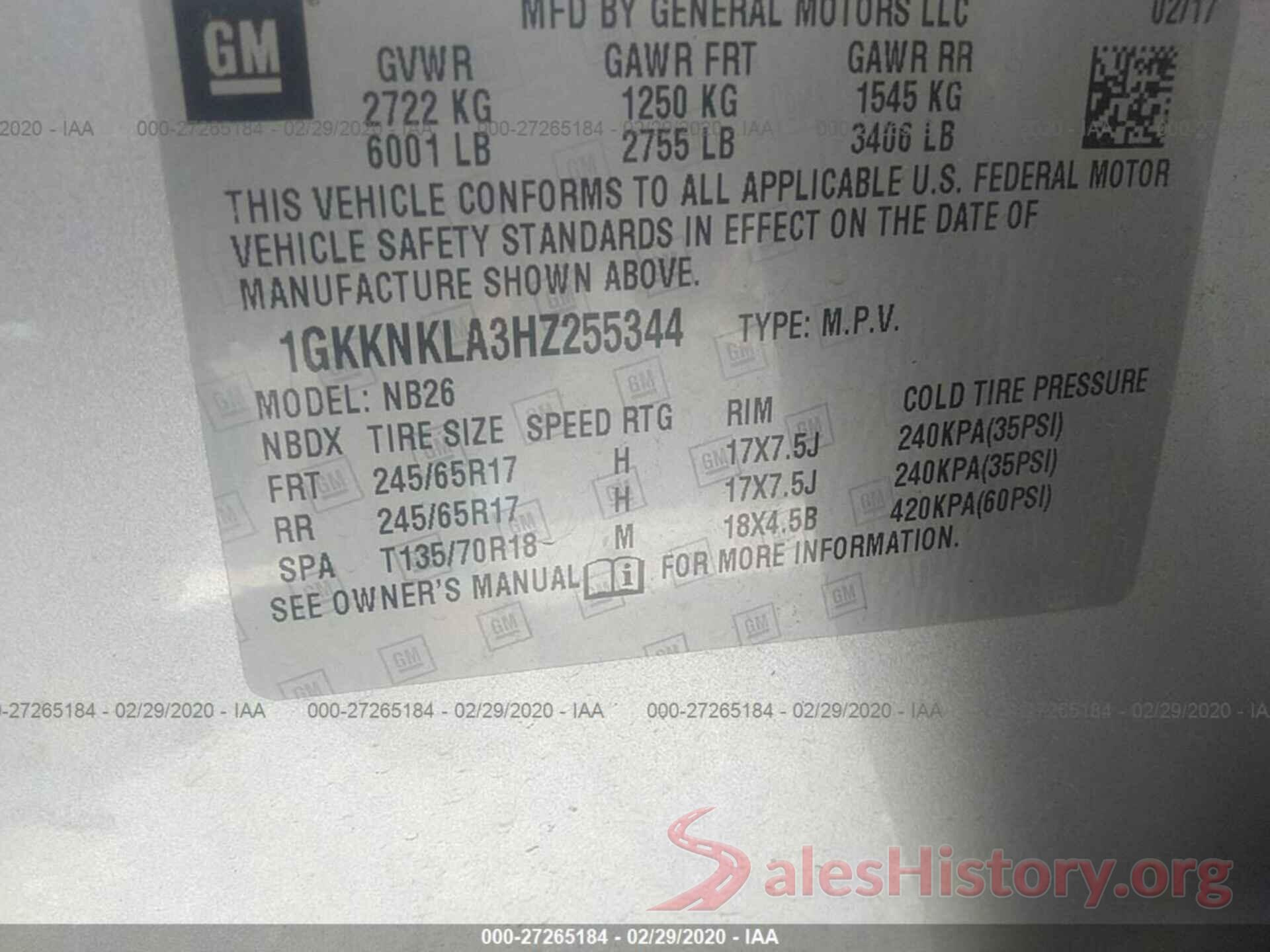 1GKKNKLA3HZ255344 2017 GMC ACADIA