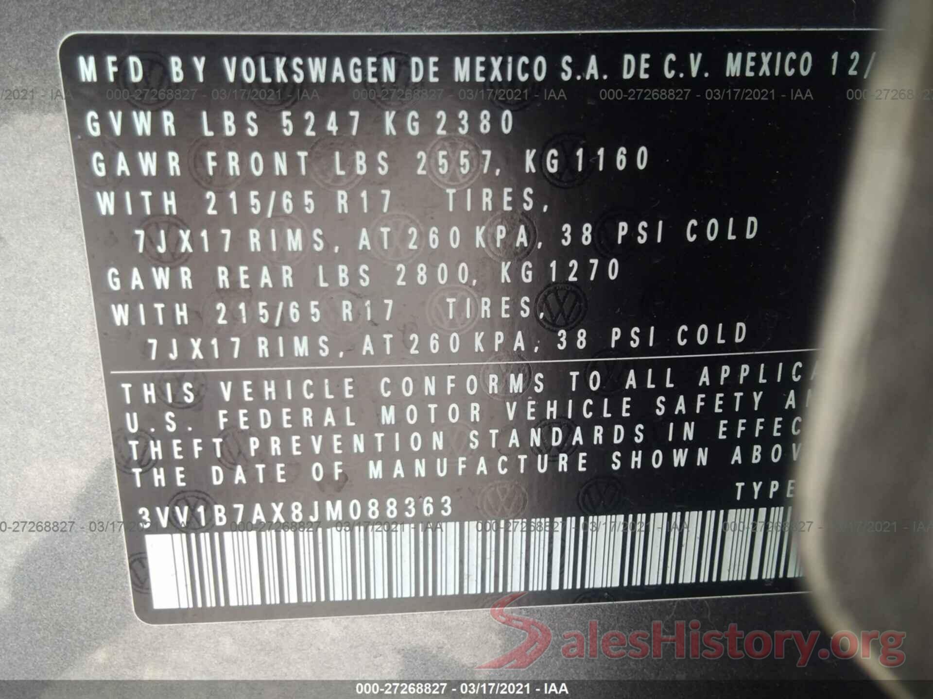 3VV1B7AX8JM088363 2018 VOLKSWAGEN TIGUAN