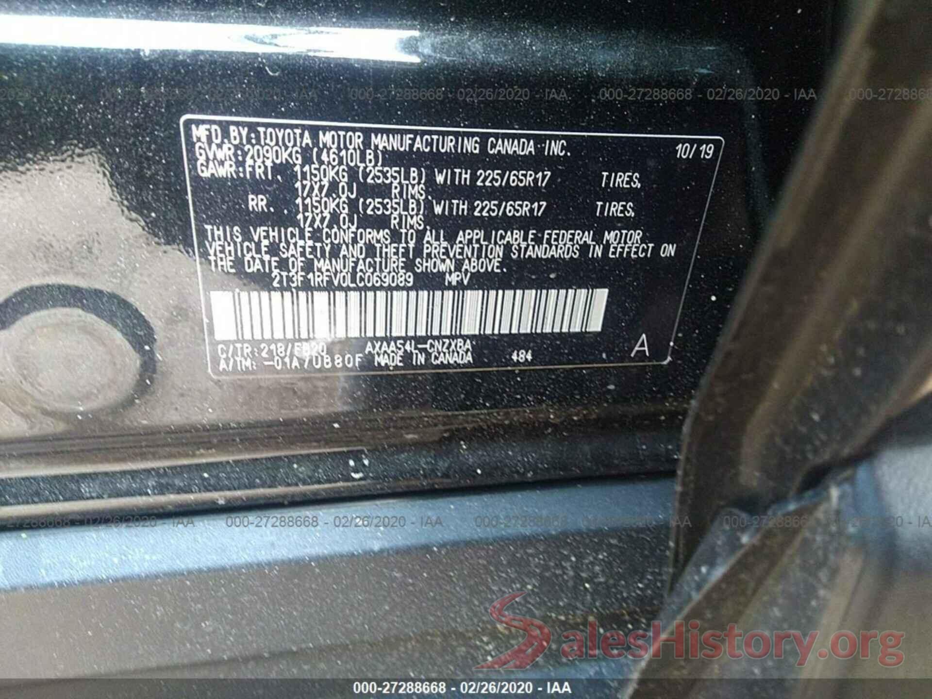 2T3F1RFV0LC069089 2020 TOYOTA RAV4