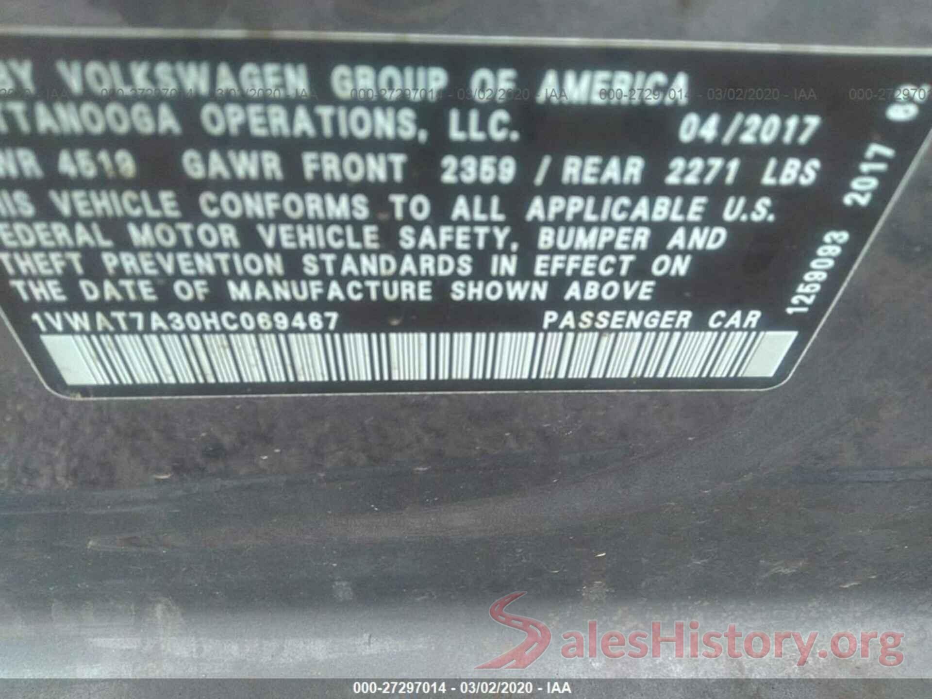 1VWAT7A30HC069467 2017 Volkswagen Passat