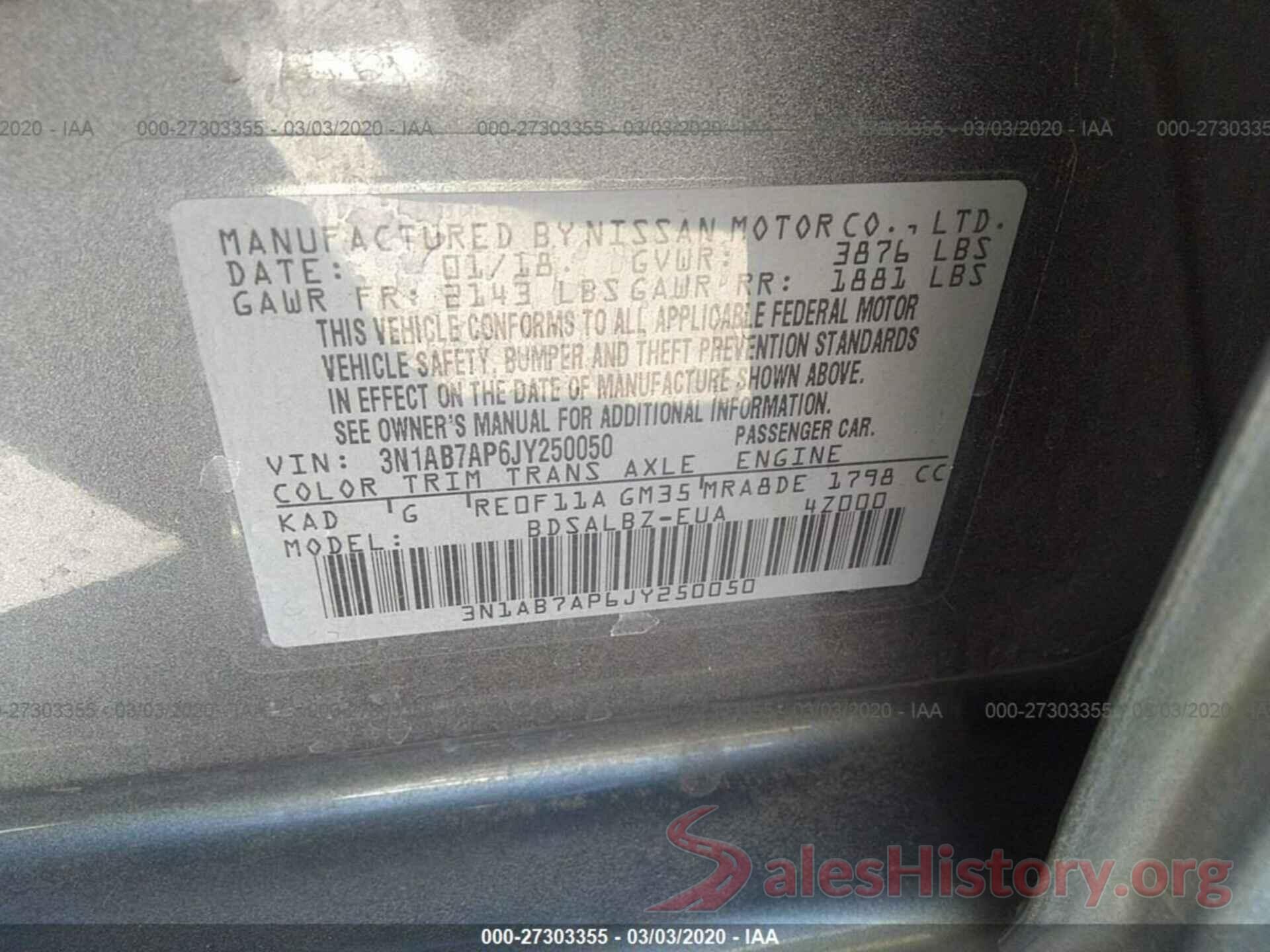 3N1AB7AP6JY250050 2018 NISSAN SENTRA