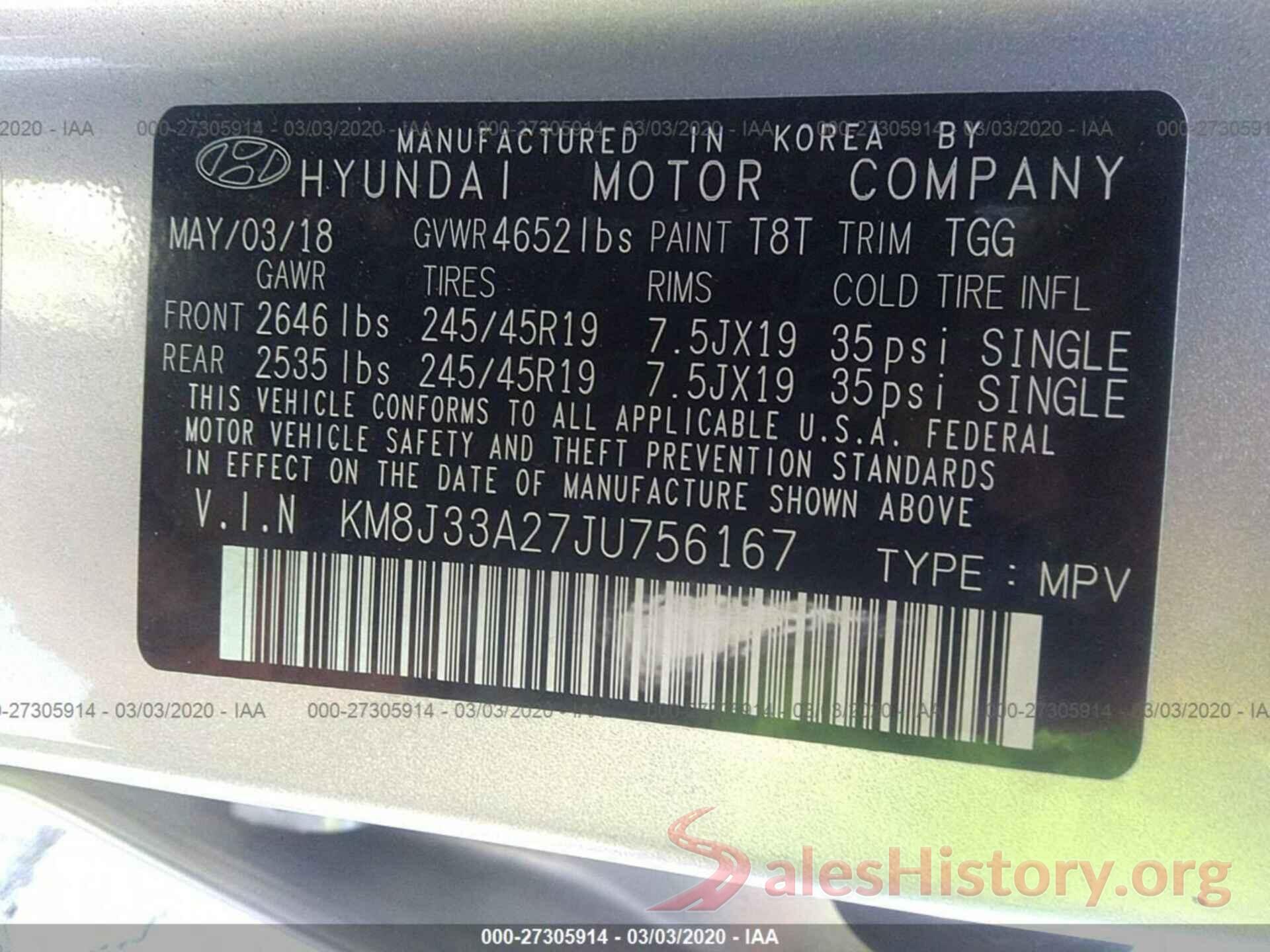 KM8J33A27JU756167 2018 HYUNDAI TUCSON