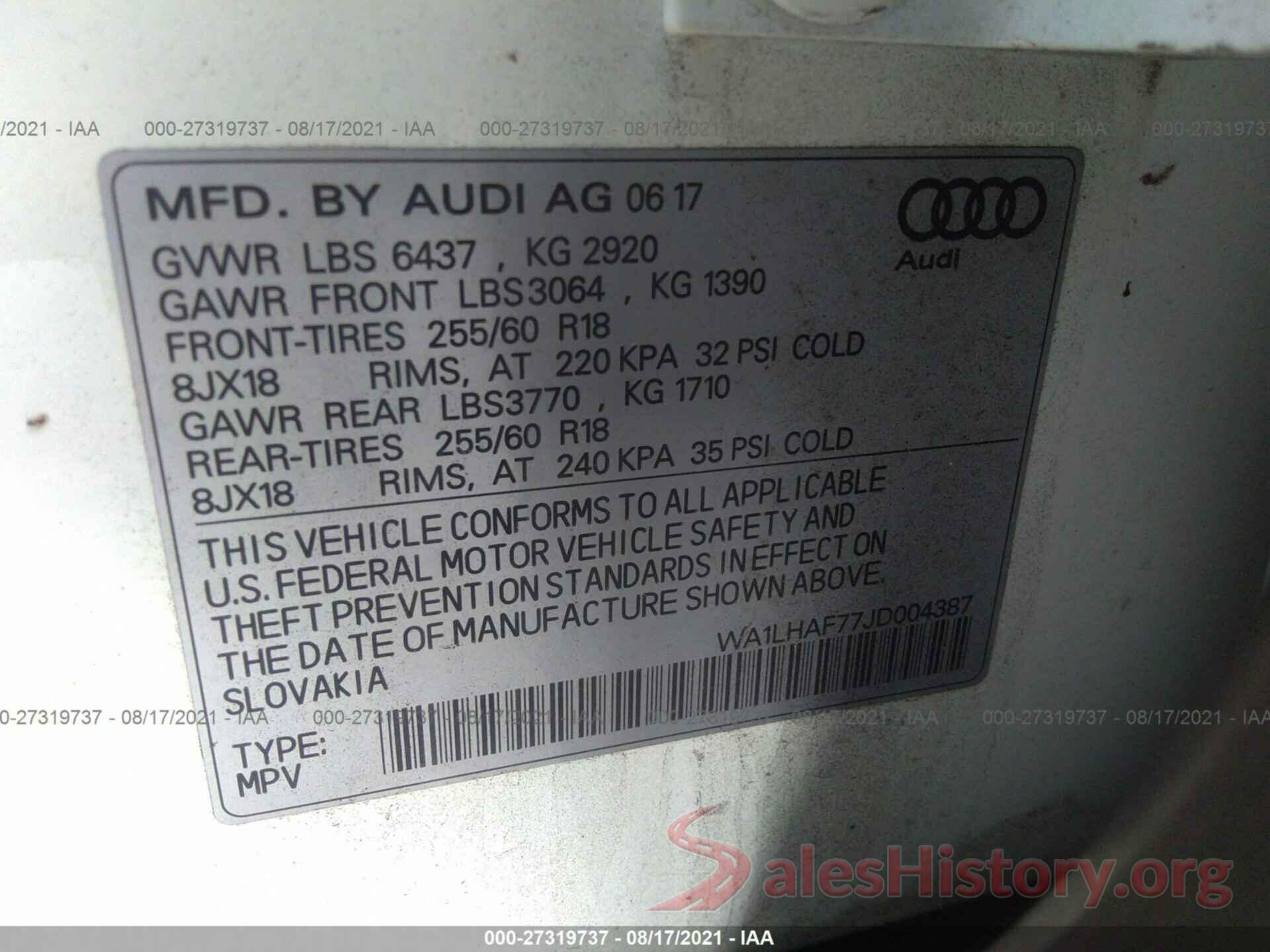 WA1LHAF77JD004387 2018 AUDI Q7