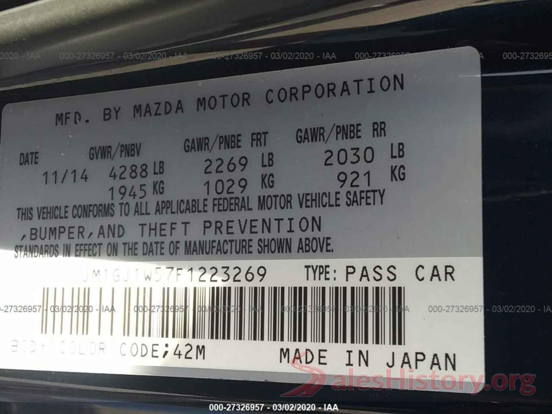 JM1GJ1W57F1223269 2015 MAZDA 6