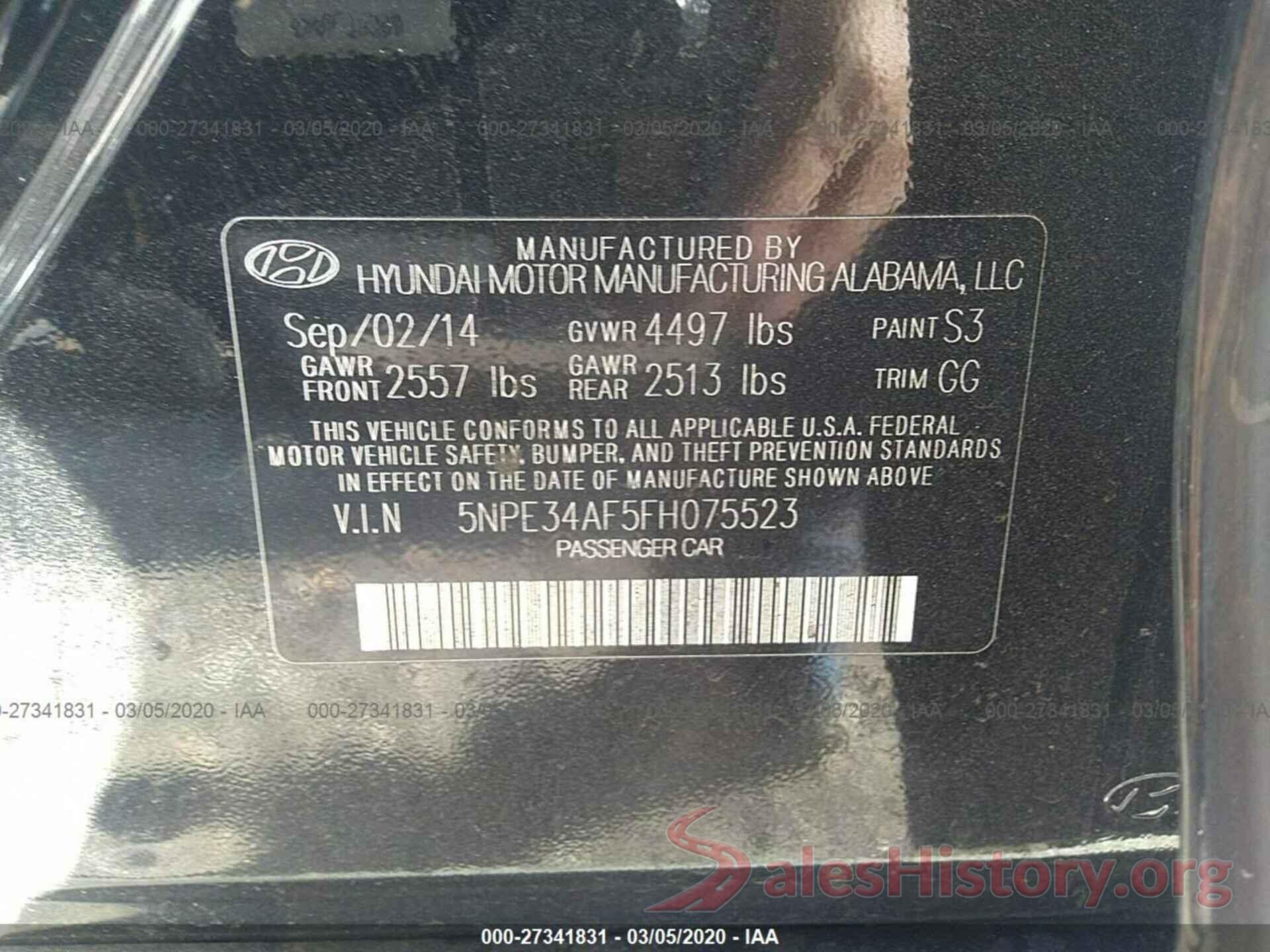 5NPE34AF5FH075523 2015 HYUNDAI SONATA