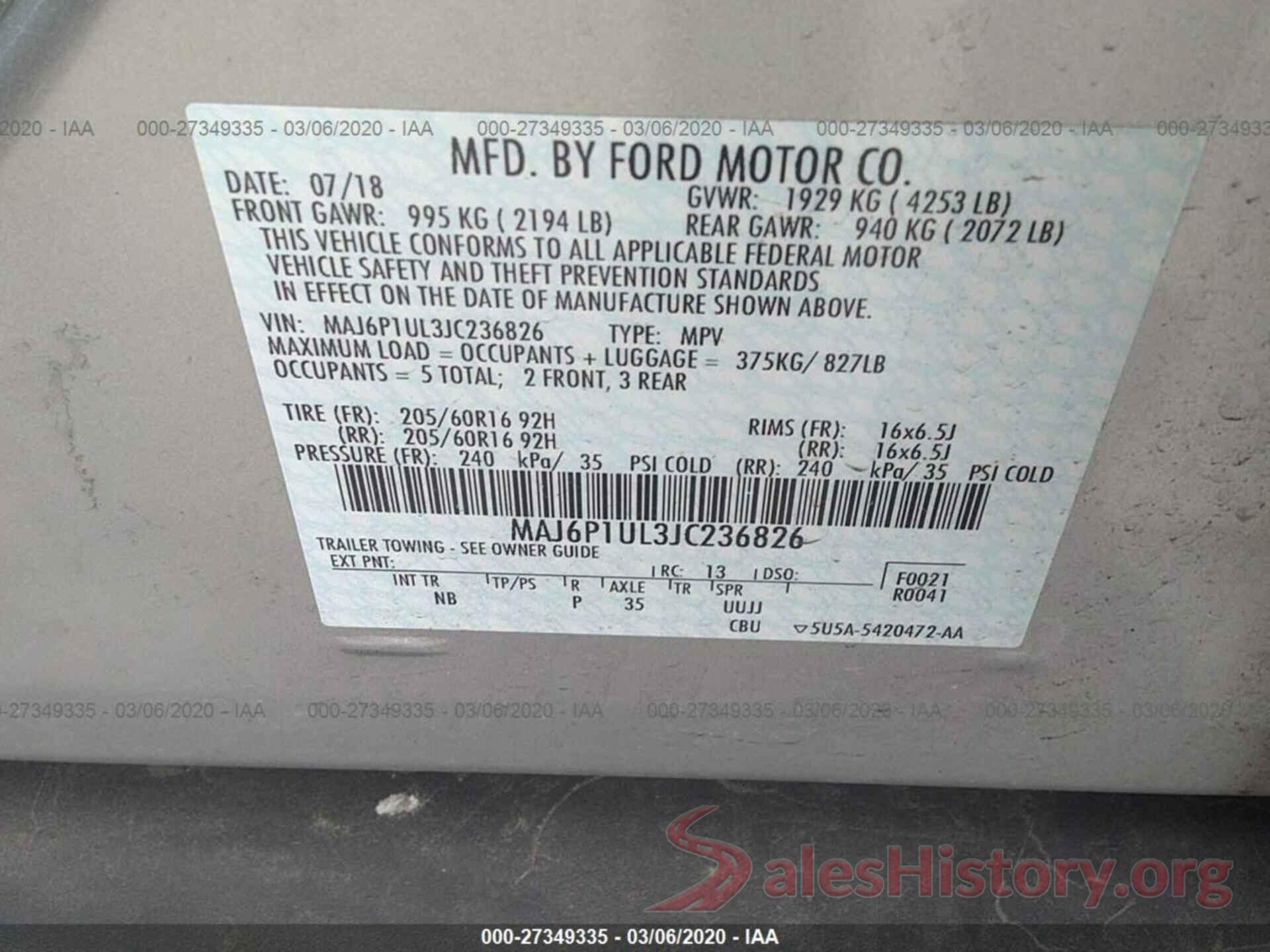 MAJ6P1UL3JC236826 2018 FORD ECOSPORT