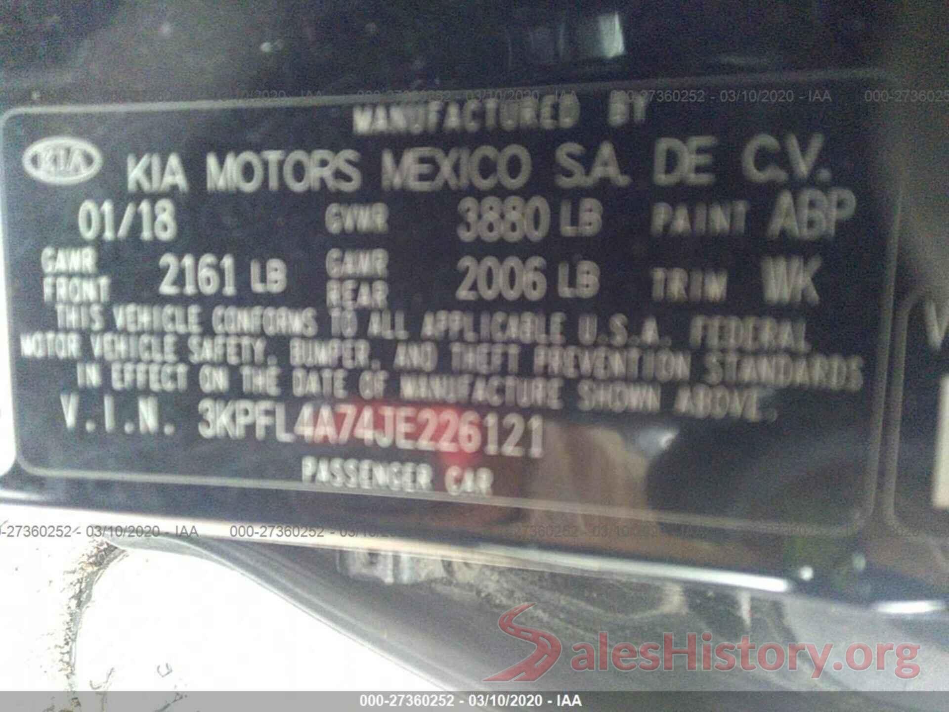 3KPFL4A74JE226121 2018 KIA FORTE