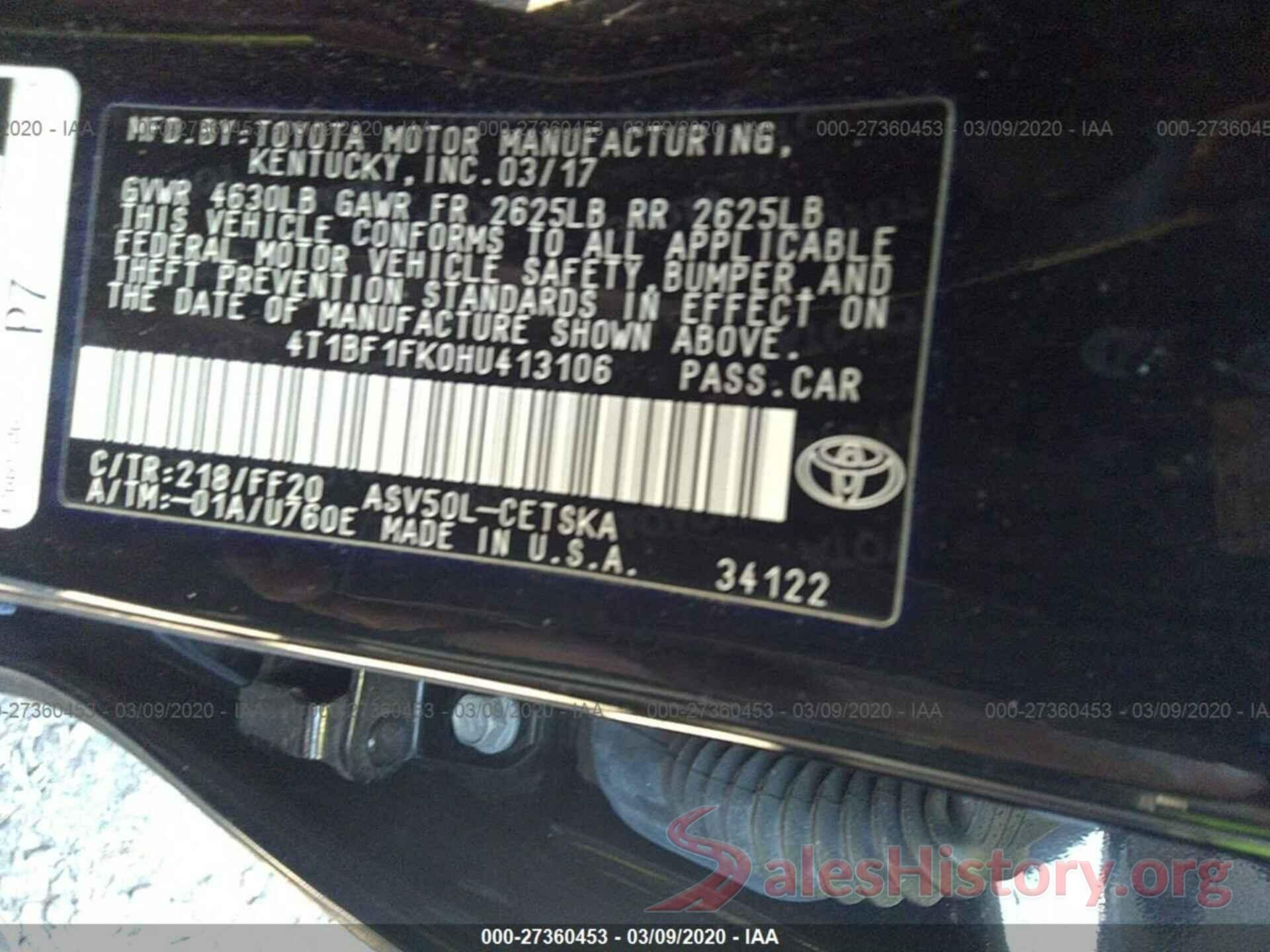 4T1BF1FK0HU413106 2017 TOYOTA CAMRY