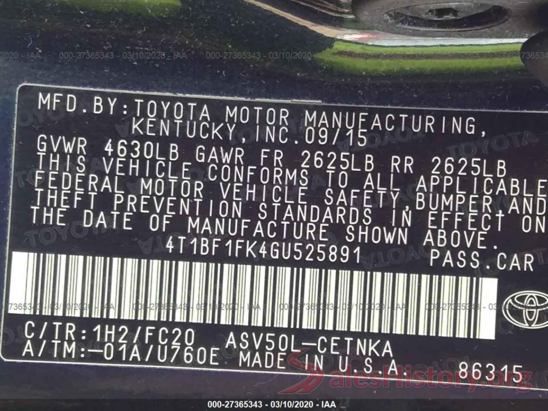 4T1BF1FK4GU525891 2016 TOYOTA CAMRY