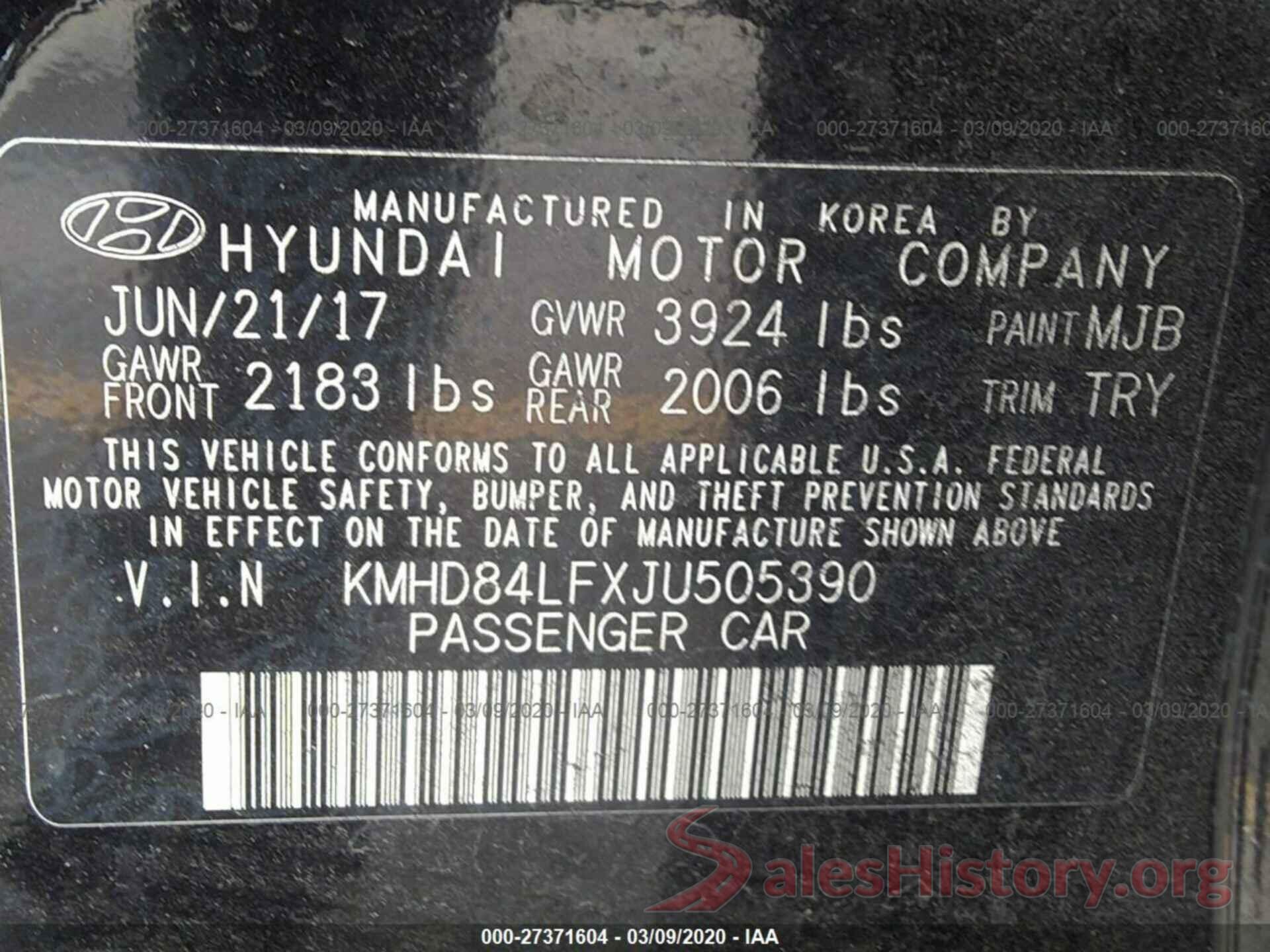 KMHD84LFXJU505390 2018 HYUNDAI ELANTRA